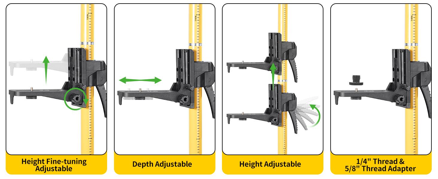 13.8 Ft Telescoping Laser Level Pole with Tripod, Pole Stand for Level Tool, Multi-function Fine-tuning Bracket with 1/4” Thread & 5/8”Thread Adapter, Carry Bag Included