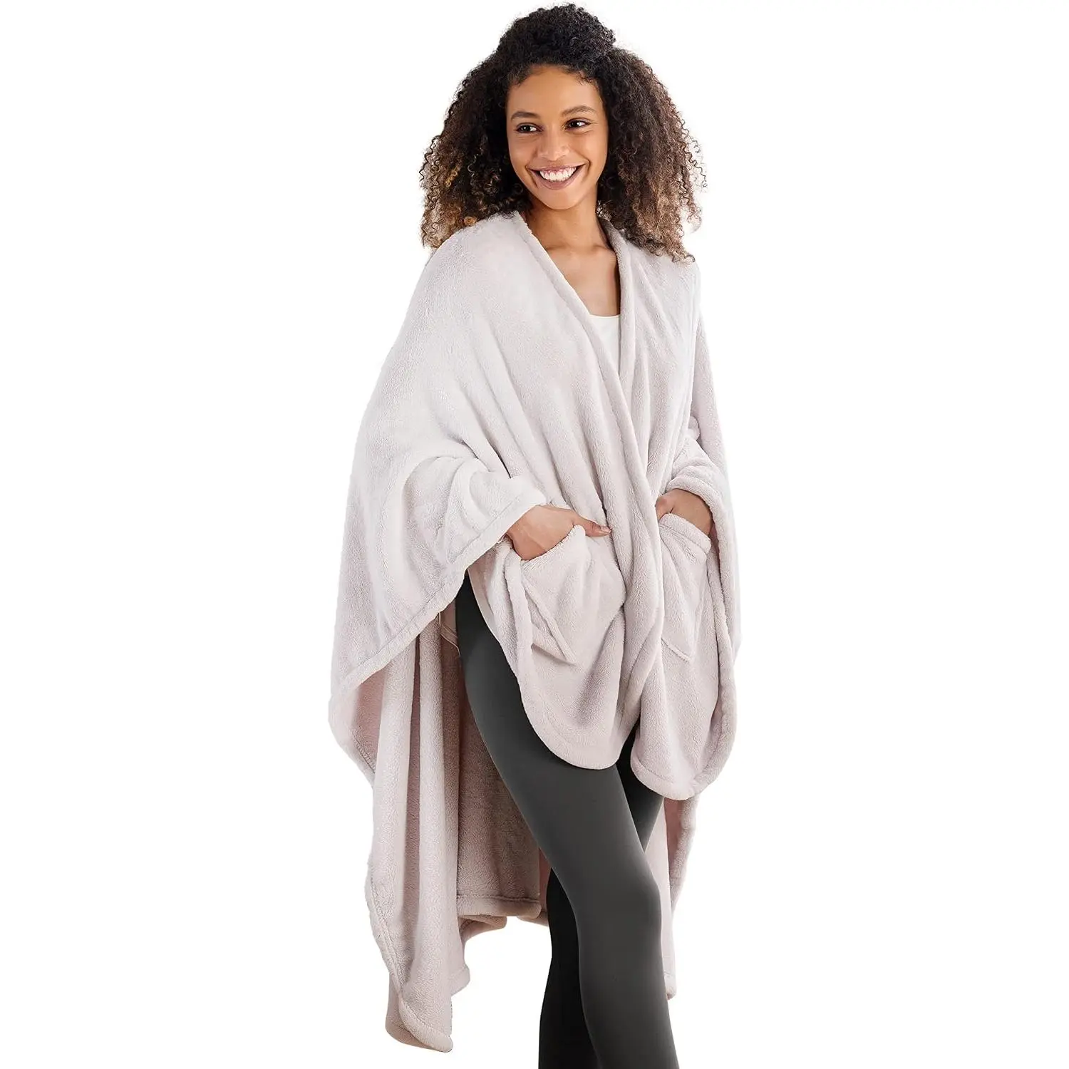 Primalush ™   Wearable Blanket, Cozy Loungewear Pocketed Plush Cape Wrap for Adults & Teens(Moonbeam, One Size 58"X64")