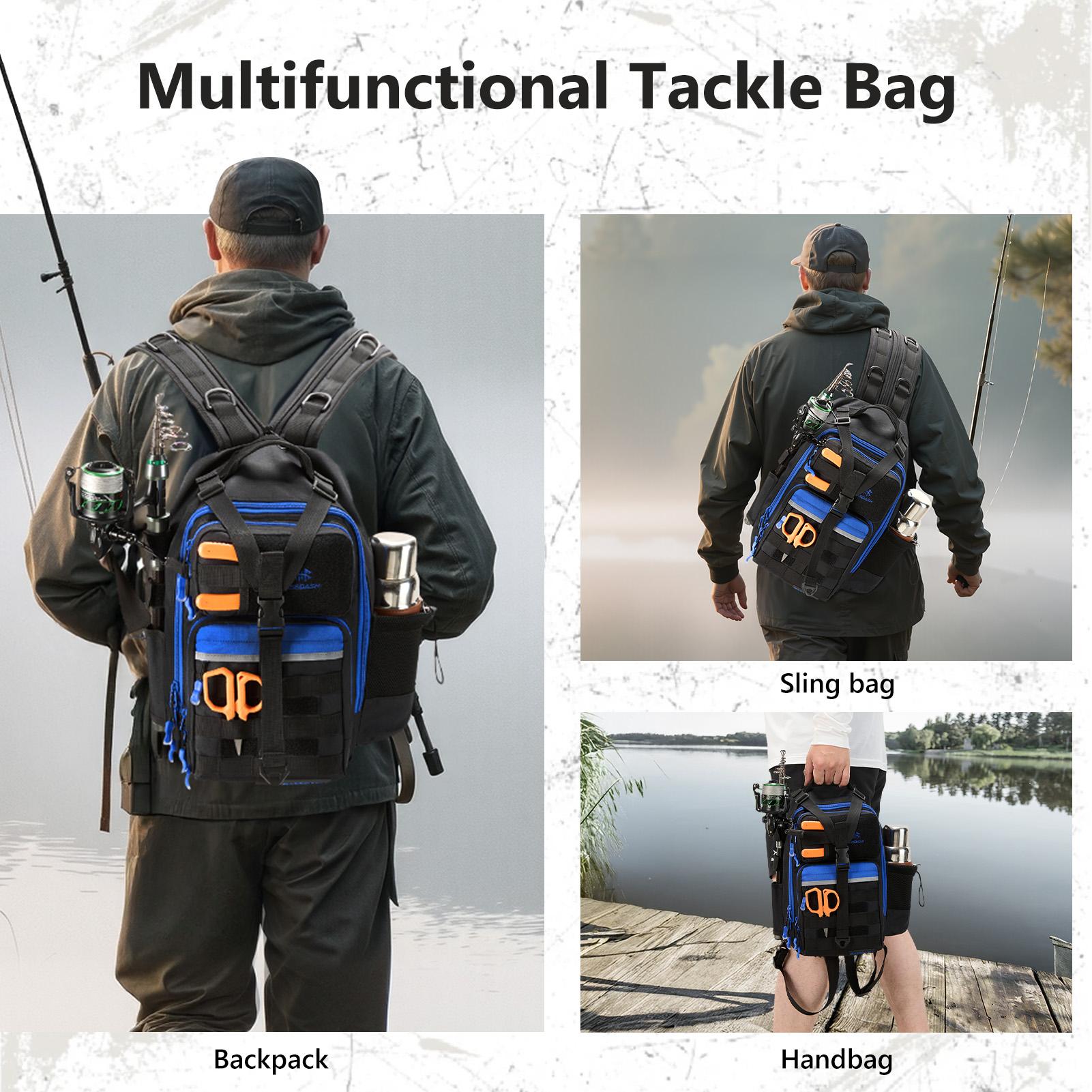 BASSDASH Convertible Fishing Backpack Sling Bag with Rod Holder, Adjustable Tactical Water-resistant Tackle Storage Pack