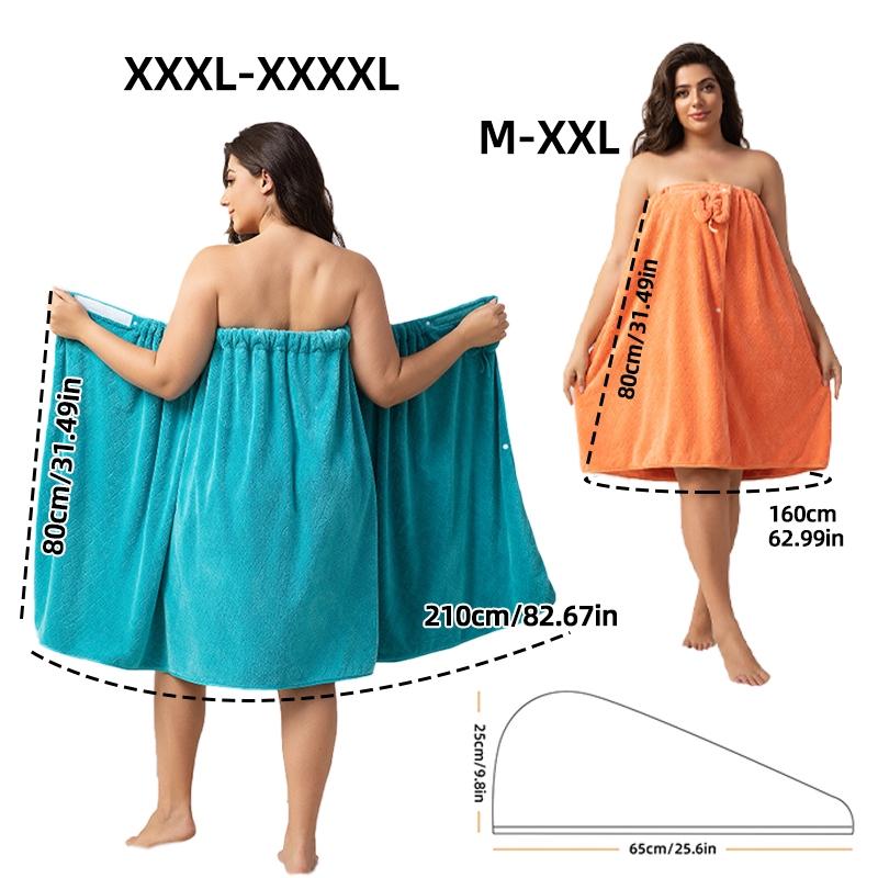 Women's Oversized Bathrobe Set, Bath Robe + Dry Hair Cap, Thickened Home Travel Steam Spa Use, Reusable Bathrobe