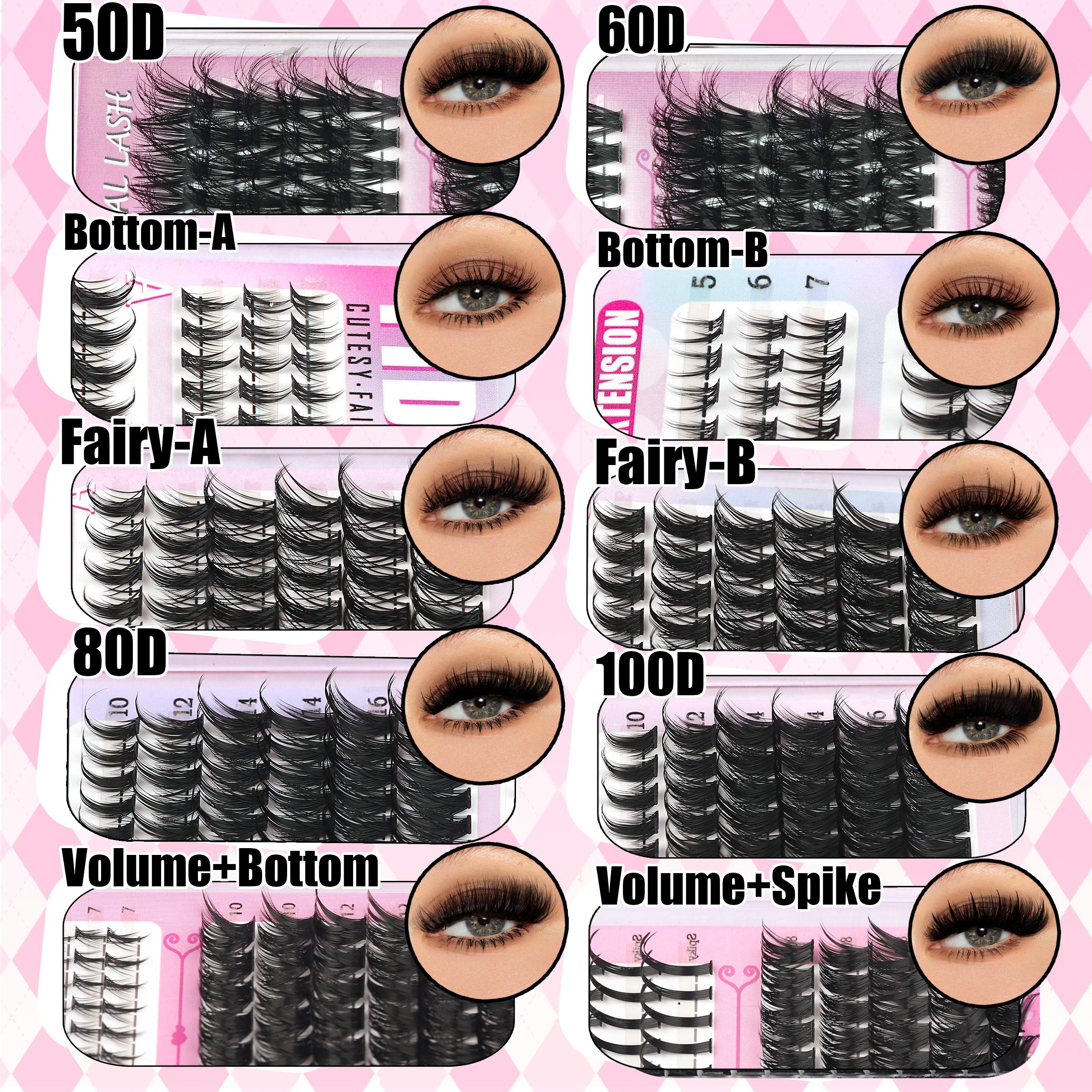 YIDUO 13 Styles Fluffy Eyelash Clusters Lashes Kit 50D\60D\80D \100D\Fairy-A-B\BottomA-B\Volume+Bottom\Volume+Spike Lashes Clusters Kit 5-20mm Cluster Eyelash Extension Kit 1614 Pcs D-Curl With Lash Bond and Seal, Lash Remover, Lash Tweezers