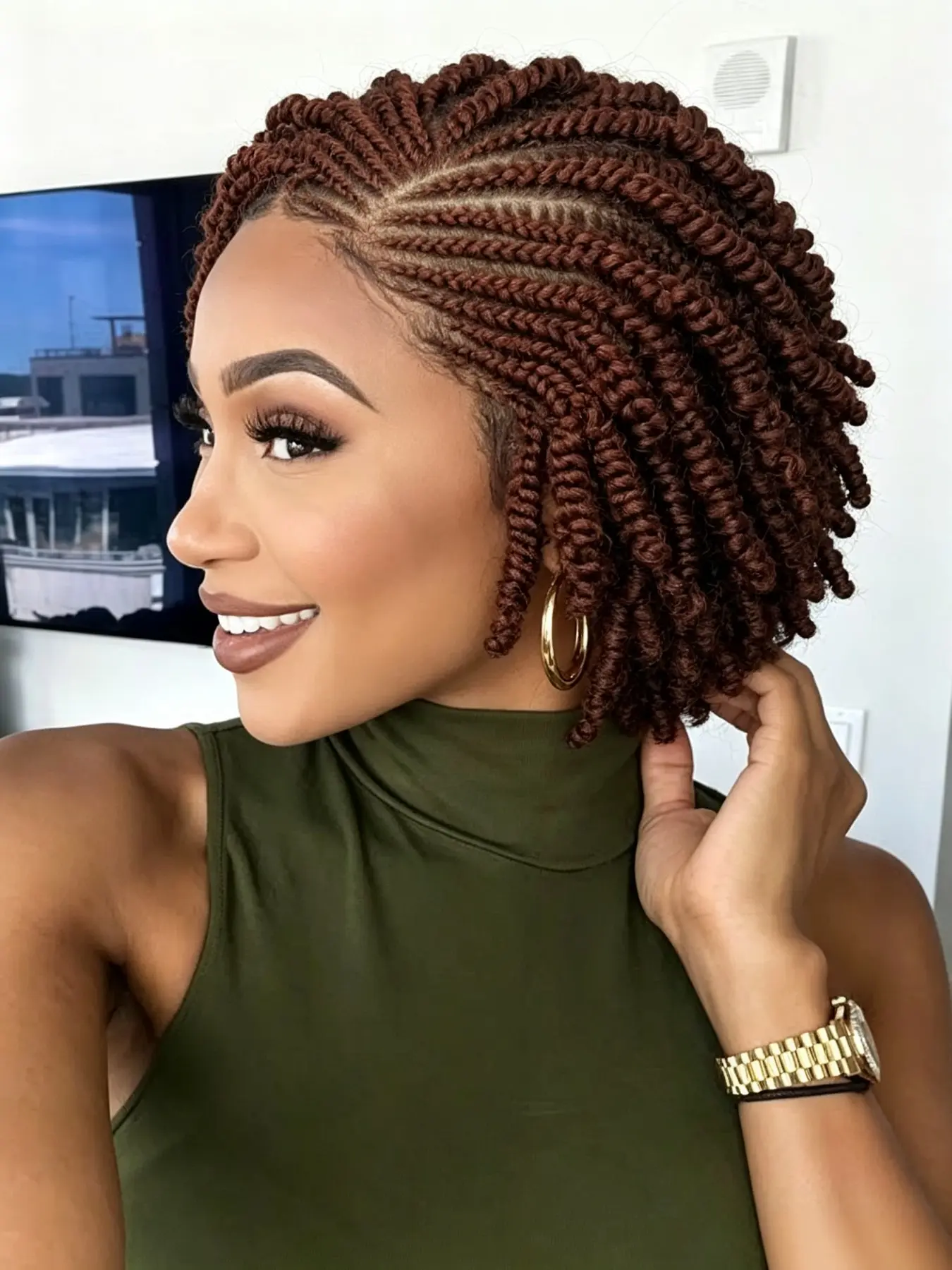 Kinky Twist Braided Wigs Closure, Full Lace Wig for Women, Braided Synthetic Wig, Stylish and Versatile Hairpiece, Perfect for Everyday Wear