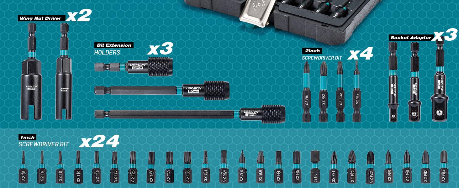 LIBRATON 54PCS Magnetic Nut Driver Set – Impact Drill Bit Kit, Metric & SAE, Perfect Gift for Men Hex Shank Screwdriver Multipurpose Screwdriver LIBRATON 54PCS Magnetic Nut Driver Set – Impact Drill Bit Kit, Metric & SAE, Perfect Gift for Men Hex Shank Screwdriver Multipurpose Screwdriver