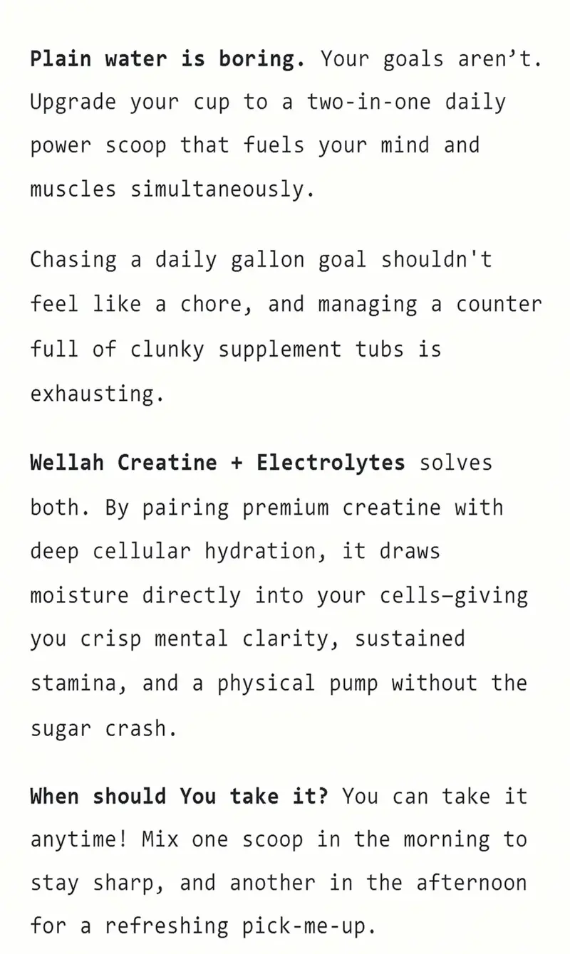 Wellah Creatine + Electrolytes | 3g Creatine Monohydrate & 1500mg Electrolytes Supplement | 30 Serving