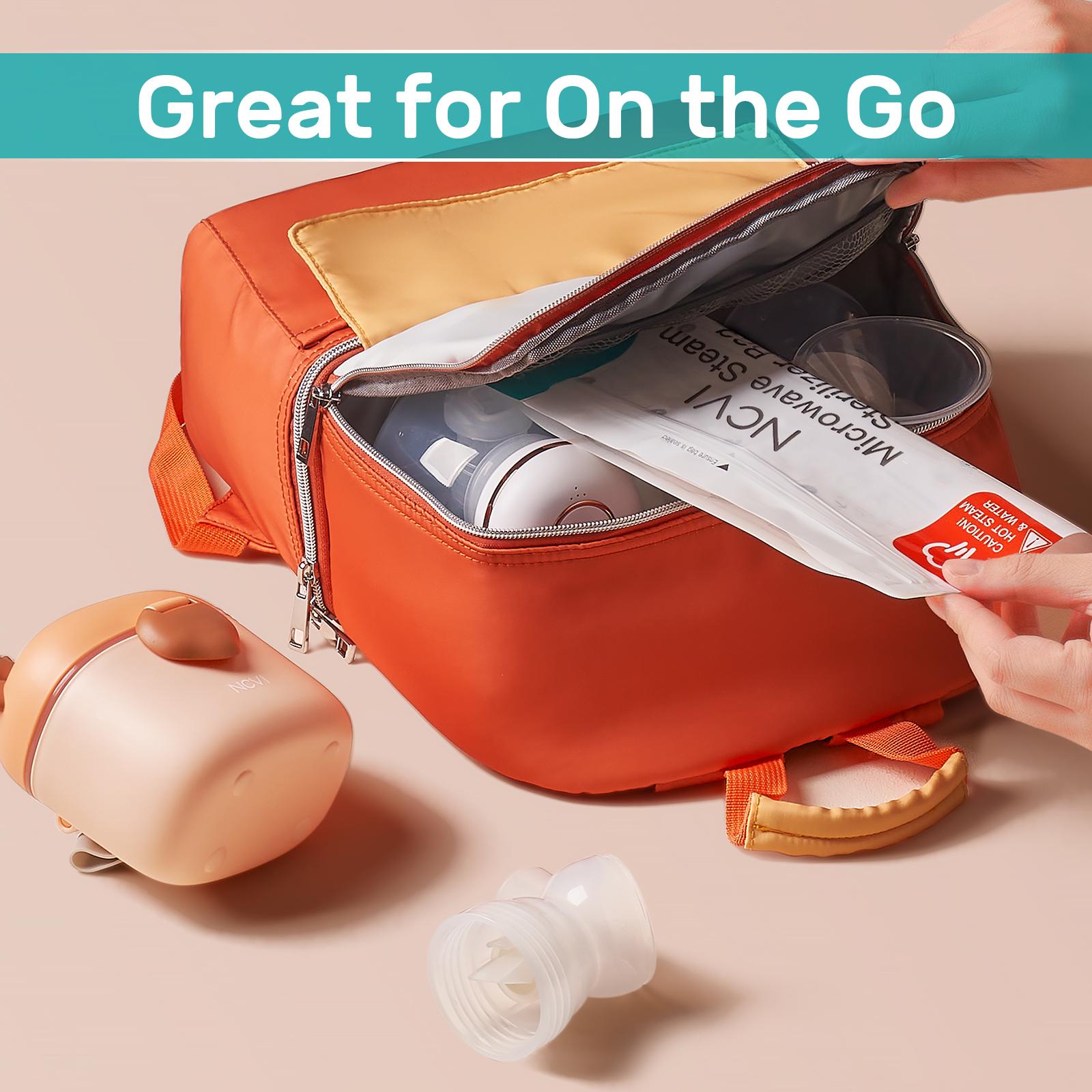 NCVI Microwave Sterilizer Bag for Baby Bottles, Pacifiers, Teethers & Breast Pump Accessories – BPA-Free, Reusable, Rapid Sterilization, 15 Pack, Suitable for Travel or Home