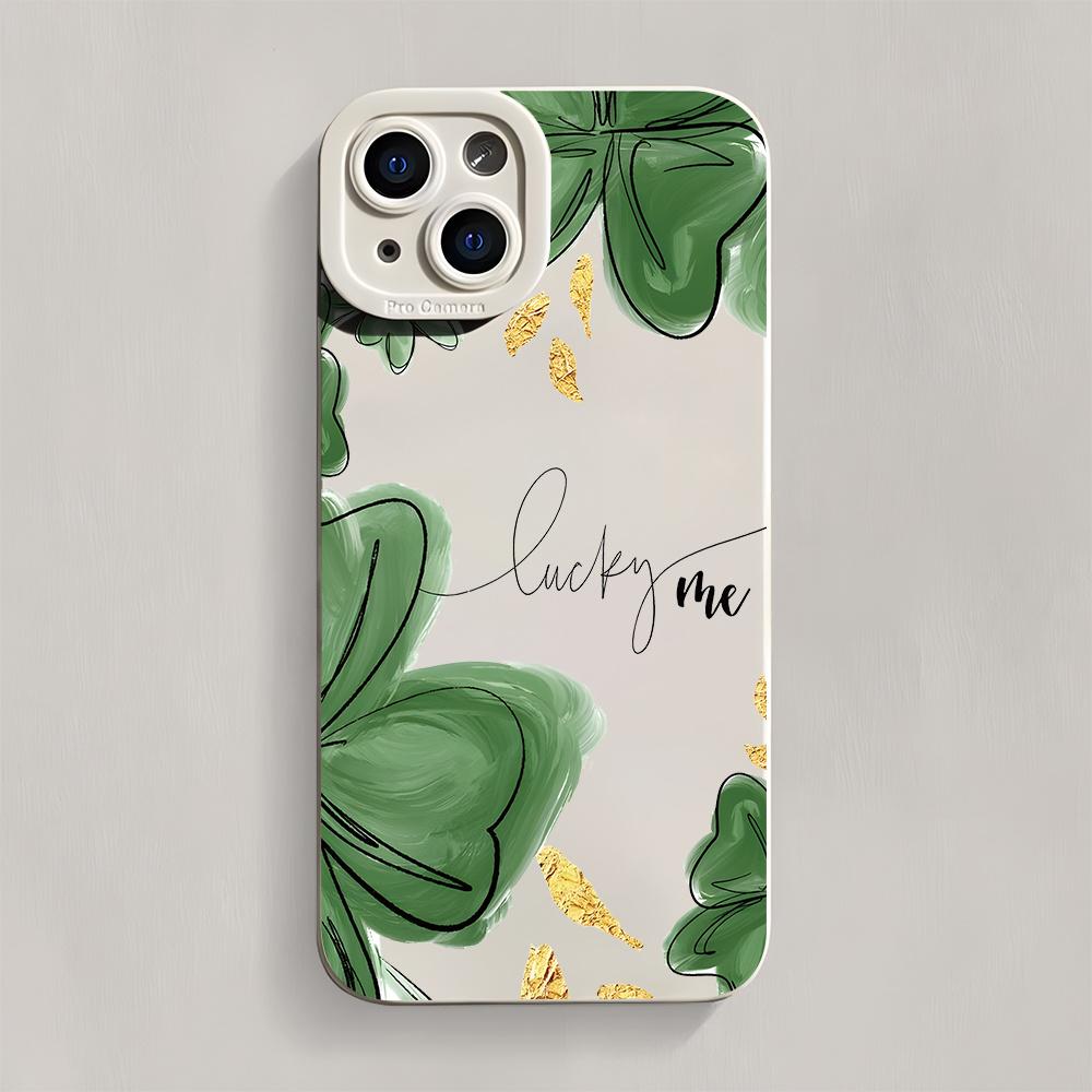 A Lively Green Irish Clover Pattern on a Creamy White Background, Suitable for Iphone 17, 16E, 16, 15, 14, 13, 12, 11 Mini Pro Max Air X XR XSMAX 8 7 Plus. This Is a Shockproof Matte Back Cover, a Smartphone Case for Everyday Use