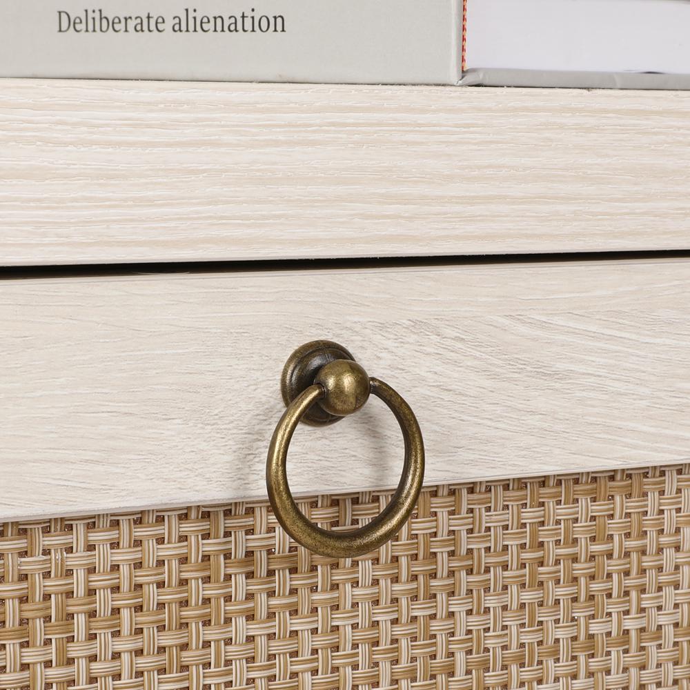 VOWNER 2 PCS Gray Rattan Nightstand Set of 2, Wood Night Stand with Vintage Metal Pull Handle, Bedside Table Boho End Tables Side Tables with Storage Shelf, for Bedroom