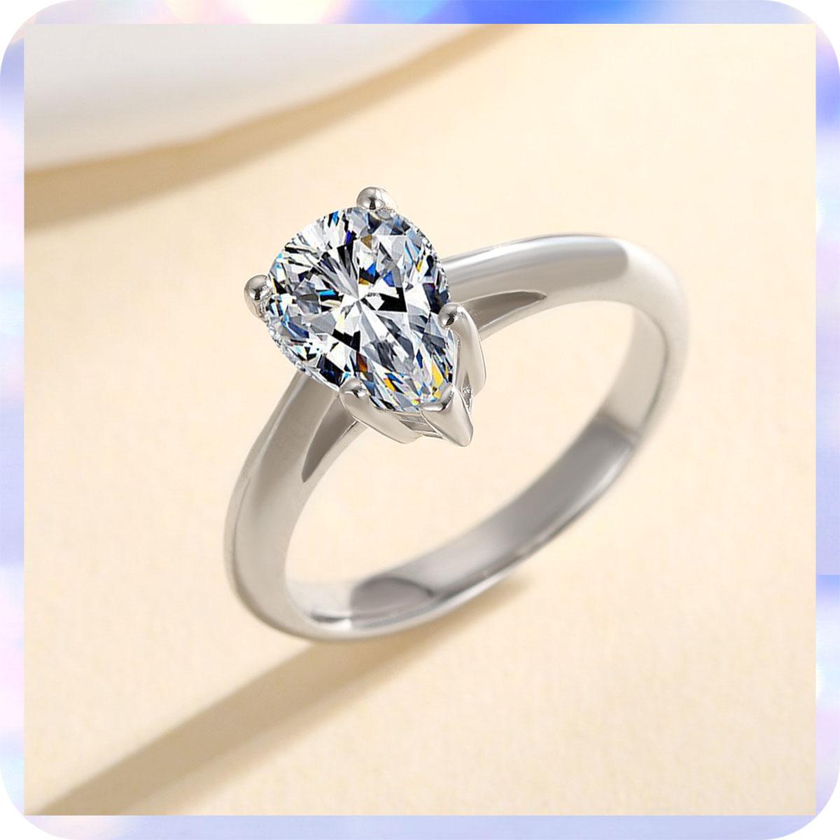 [279] 2.0 Carat Synthetic Moissanite Ring Classic Pear Cut Sterling 925 Silver Ring Engagement Wedding Jewelry Anniversary Birthday Gift