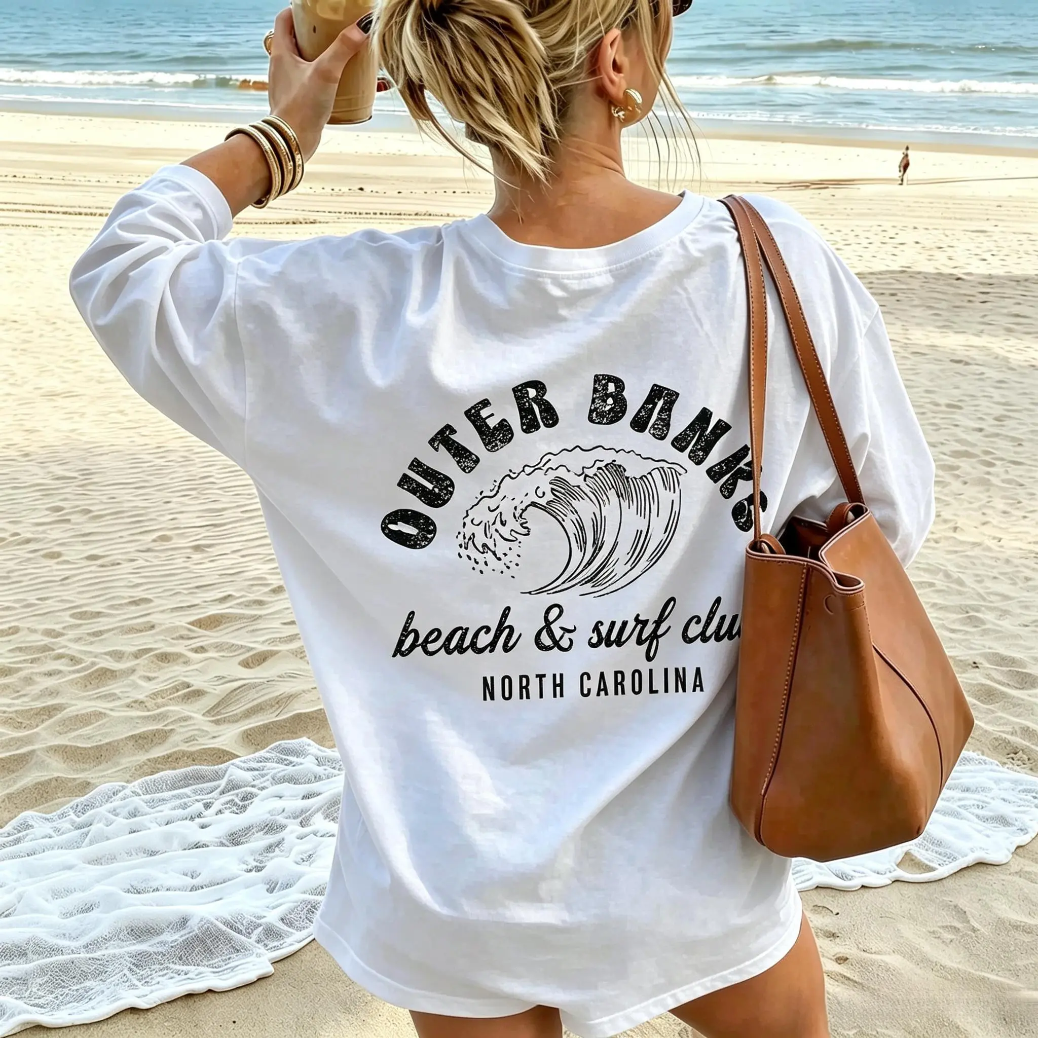 Women's Outer Banks Graphic Tee, Oversized Casual Drop Shoulder Short Sleeve T-Shirt, Polyester Summer Beach Top, Oversized Tshirt Women, T Shirts Women, Beach Casual