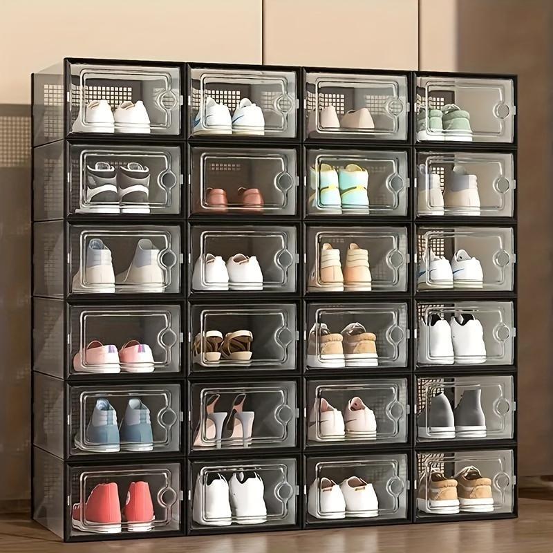 12-Piece thickened transparent shoe box with flip cover, foldable shoe rack stackable shoe rack, free combination, plastic sneaker container, space-saving storage space