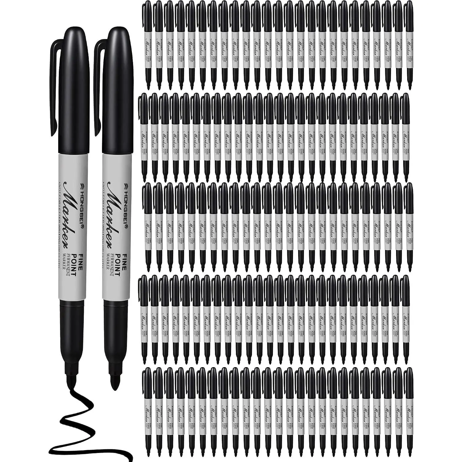 100 Pack Black Permanent Markers Bulk, Fine Point Markers
