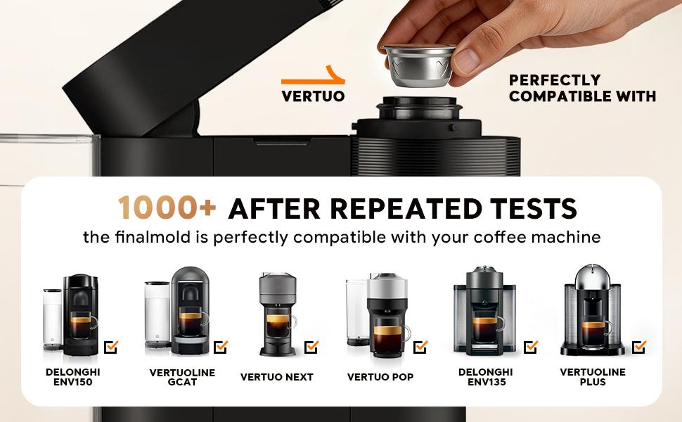 Reusable Capsule for Nespresso Vertuo Plus/next/pop, Delonghi Env135/env150, Stainless Steel, Refillable, Includes Silicone Lid