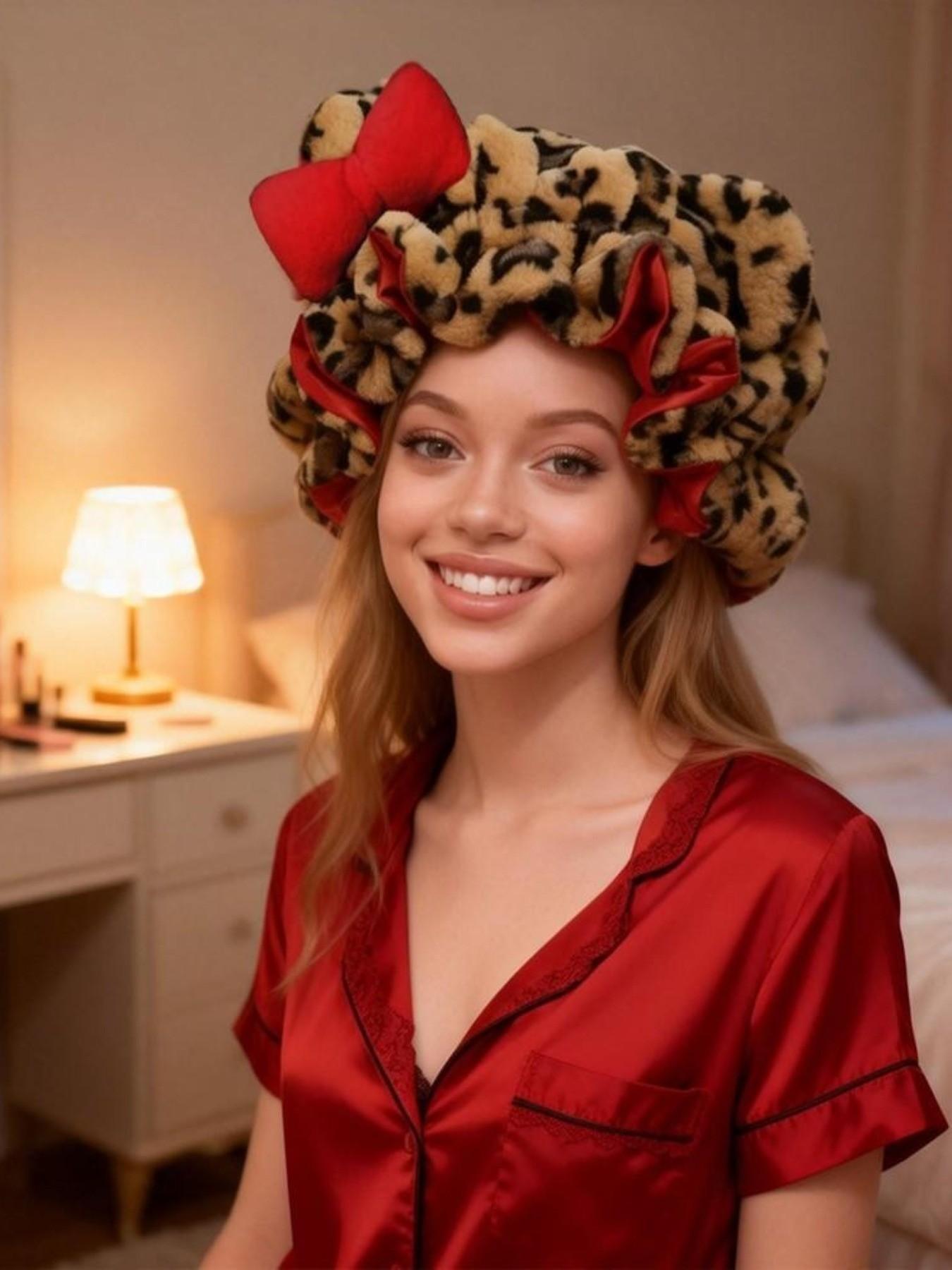 1PC Women' Teddy Bear Bonnet Adjustable Plush 3d bonnets, Plush Teddy Satin-lined Bonnets，Breathable Sleep Bonnet for New Year Parties, Holiday & Winter Events， - Cute Hair Care Cap for Themed Events & Casual Attire