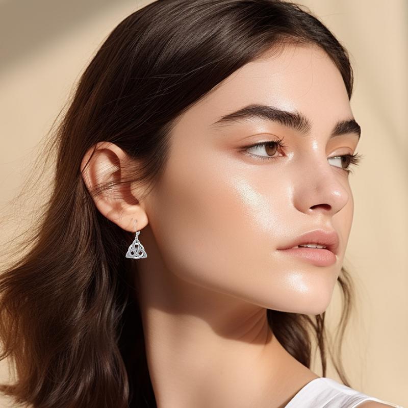 DRINSPER Wiccan Jewelry 925 Sterling Silver Triquetra Celtic Earring, Celtic Knot Triangle Trinity Pendant Earring, Star of David Pentagram Protection Amulet, Witches Trinity Knot Pendant Jewelry Gift For Man Women