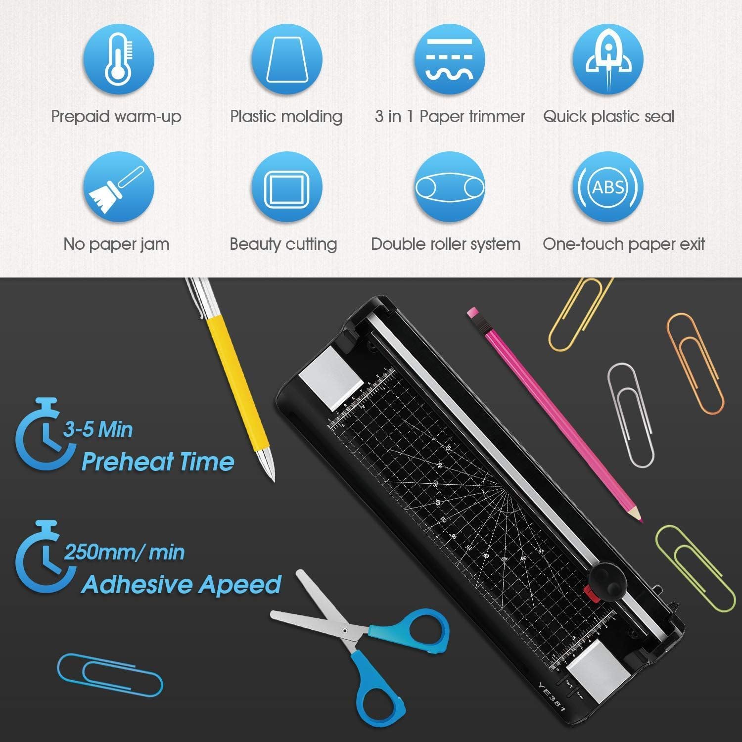 Laminator Machine for A3/A4/A6, YE381 13inch Thermal & Cold Laminating Machine for Office School Teacher Use with 50 Pouches, Paper Trimmer and Corner Rounder Laminator Machine for A3/A4/A6, YE381 13inch Thermal & Cold Laminating Machine for Office School Teacher Use with 50 Pouches, Paper Trimmer and Corner Rounder