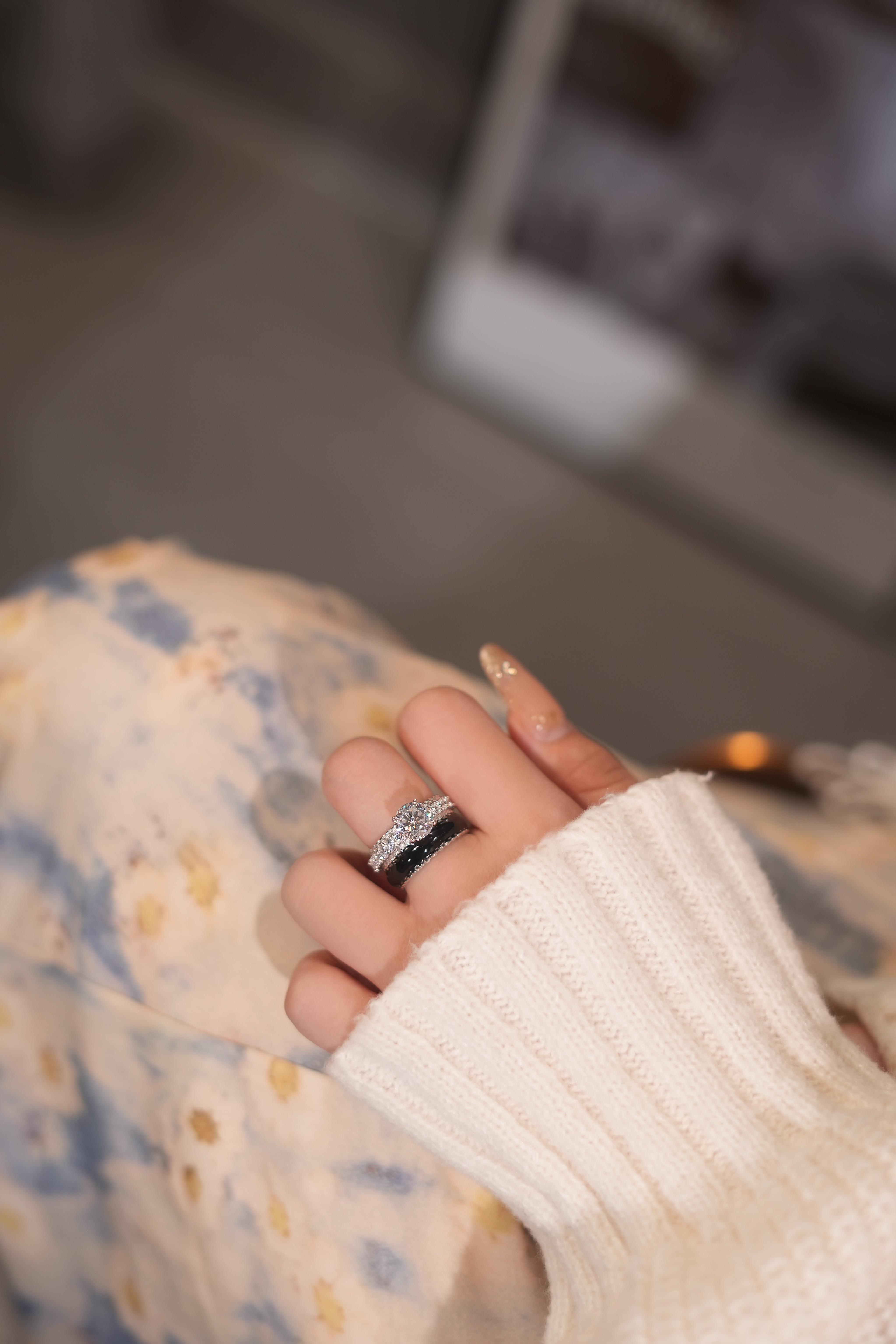 【#375 You&Me】2CT Black Ceramic Bridal Ring for Women Wedding Engagement Synthetic Moissanite Rings in 925 Sterling Silver 【#375 You&Me】2CT Black Ceramic Bridal Ring for Women Wedding Engagement Synthetic Moissanite Rings in 925 Sterling Silver