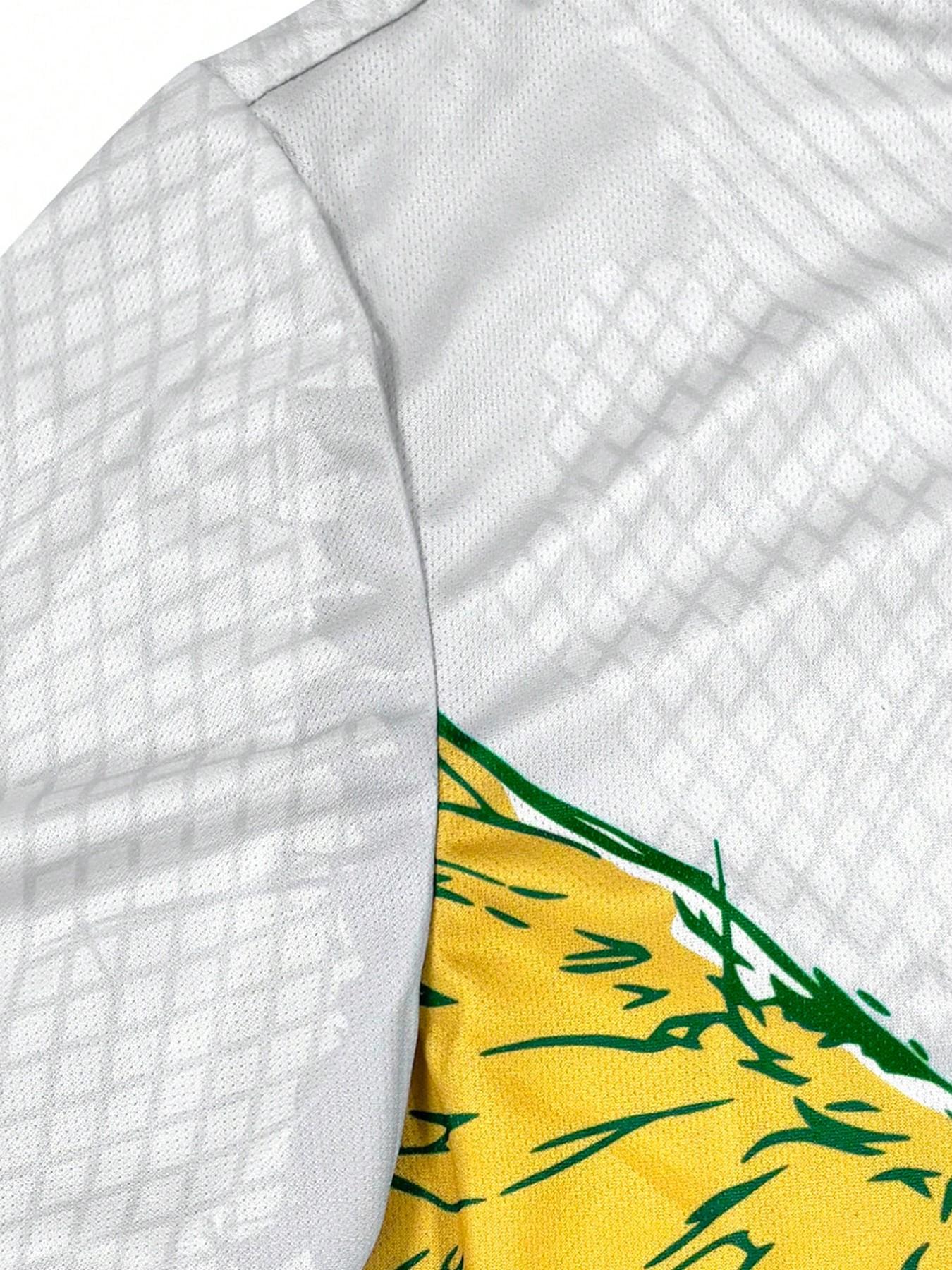 Men's Brazil Special Edition Art Print Soccer Jersey, Bird Graphic, Short Sleeve, Fitted, Casual, All Seasons, Fan Apparel