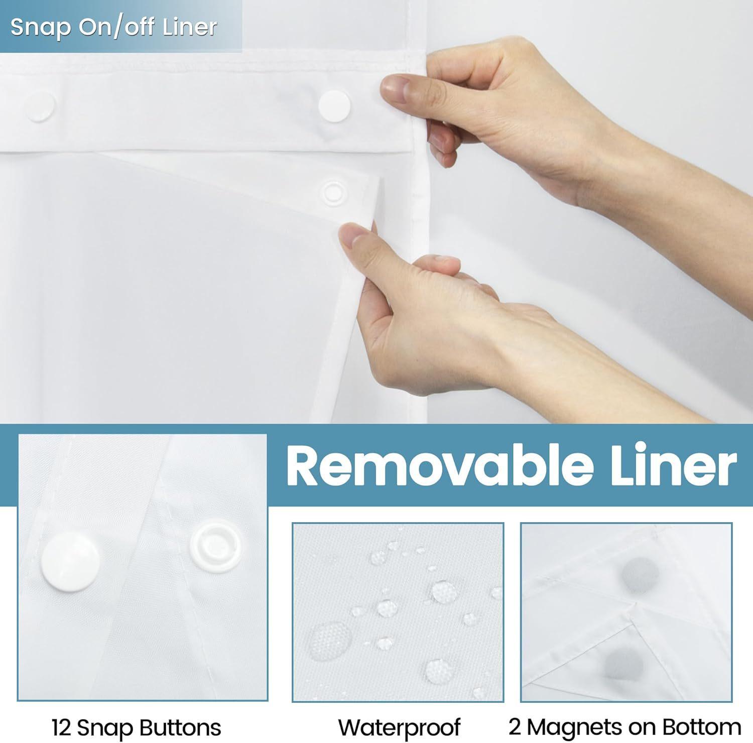 Double Layer Large Ring Waffle Bath Curtain, Waterproof Anti-Mold Shower Divider, Dry Wet Separation, Bathroom Privacy Screen