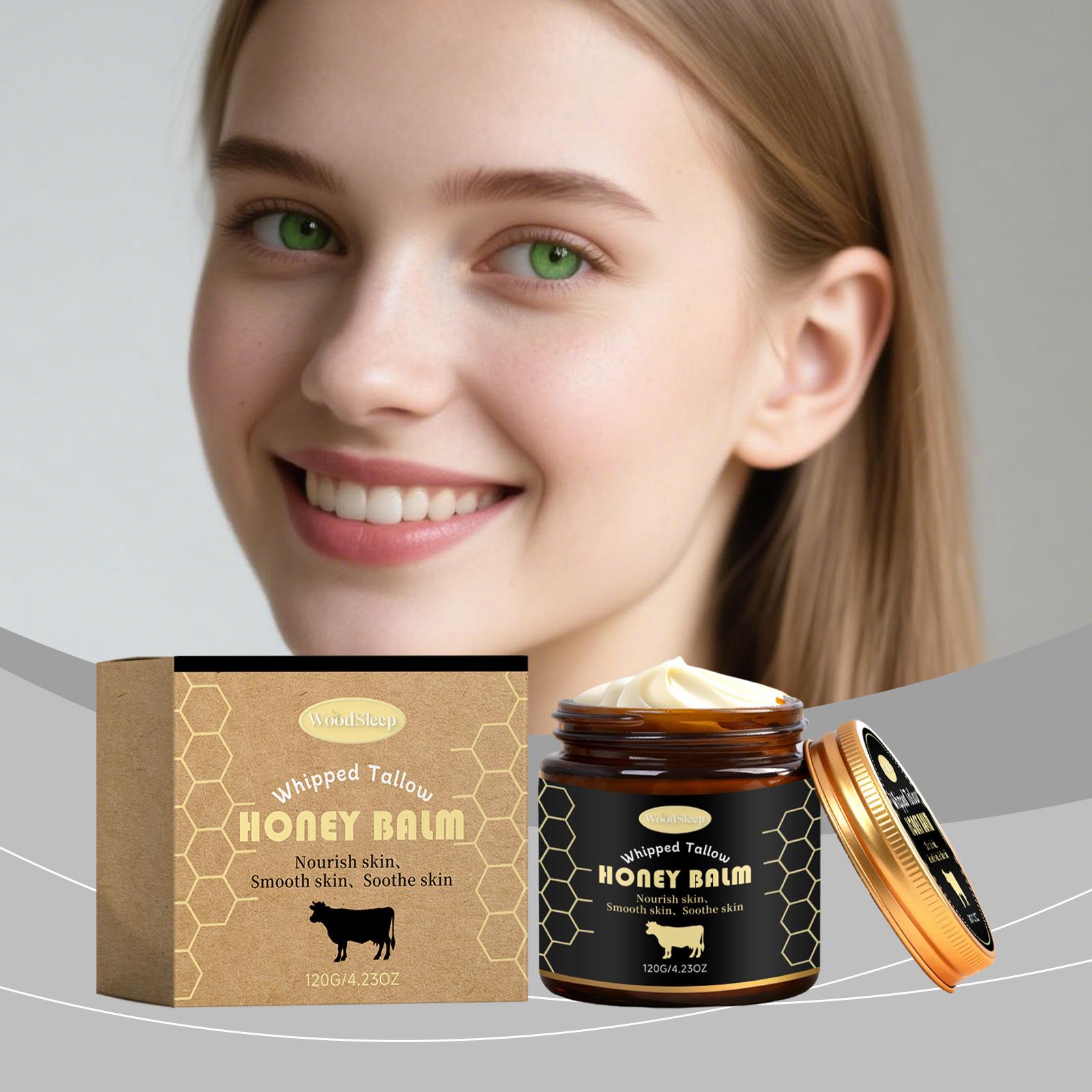 WOODSLEEP Whipped Grass-Fed Beef Tallow Honey Balm - 4.23Oz,Moisturizing Cream for Soft, Smooth Skin - Handmade All-Natural Moisturizer - Hydrating, comfort, moisture boost cream, luminous firming cream, body care, hydrating dry skin