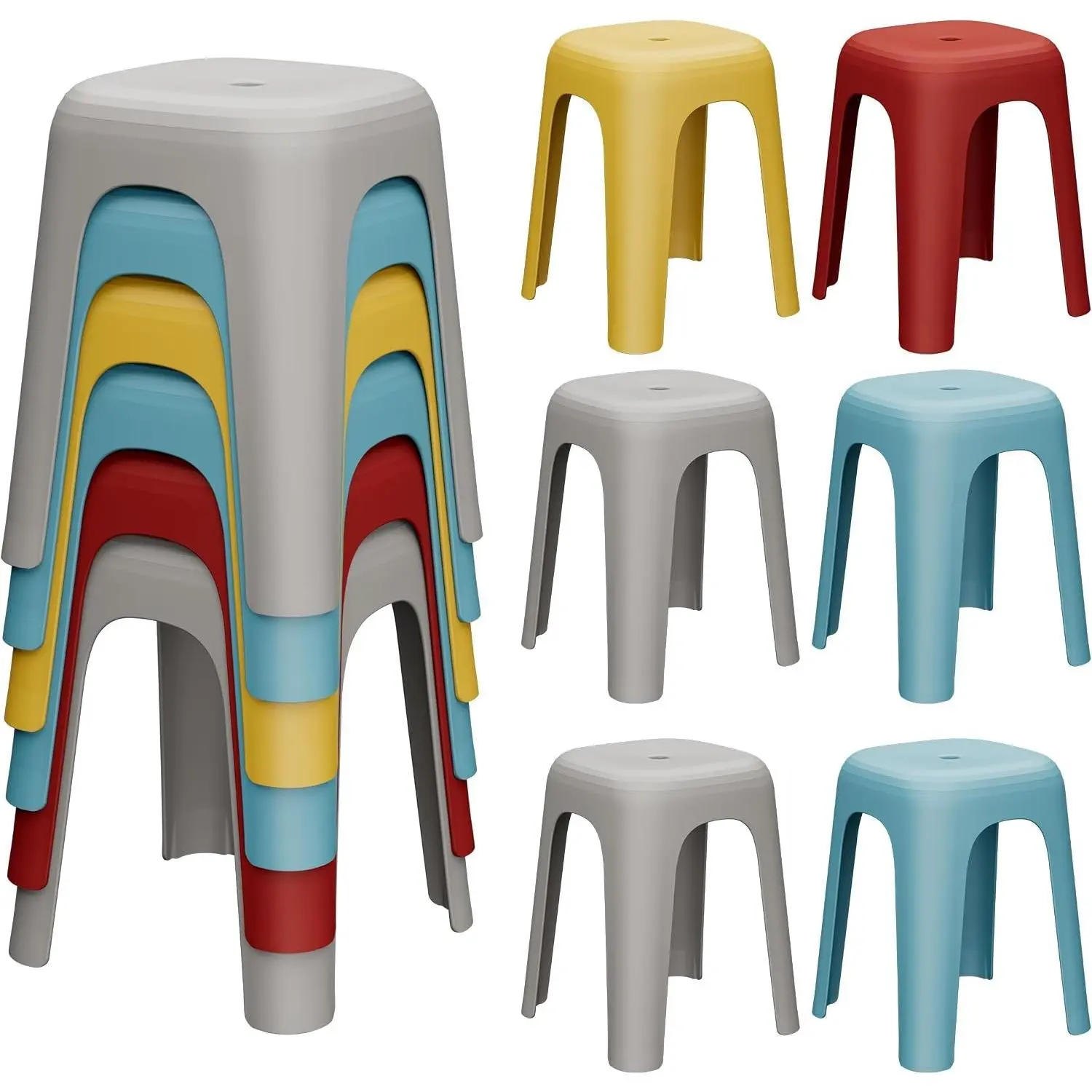 6 Pack Stackable Classroom Stools 18 Inch Nesting Plastic Stools Portable Backless Chairs for Classroom, Students, Adults, Living Room, Dining Room, Office Home