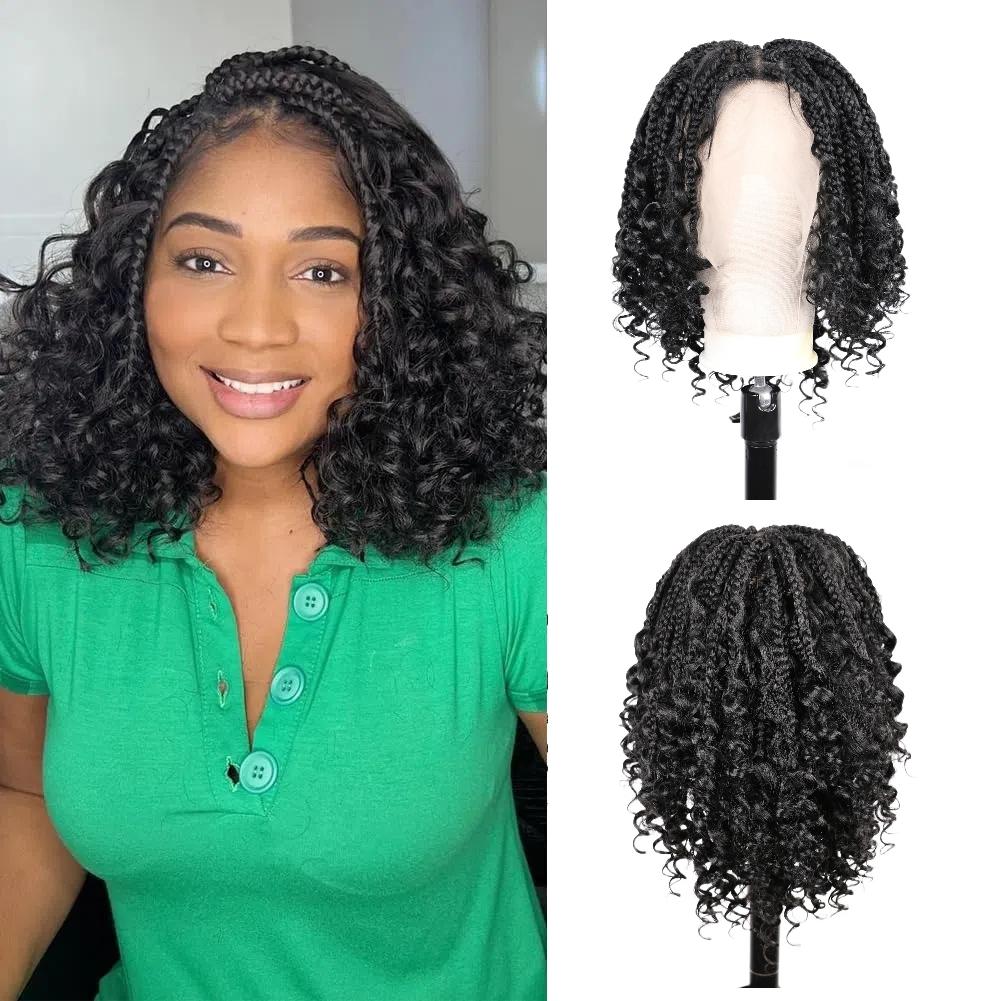 Braided Wigs for Women 16inch 13x6HD Braided Lace Front Wigs Boho Braided Wigs with Baby Hair Black Goddess Box Braid Wig Premium Synthetic Braided Lace Front Wigs