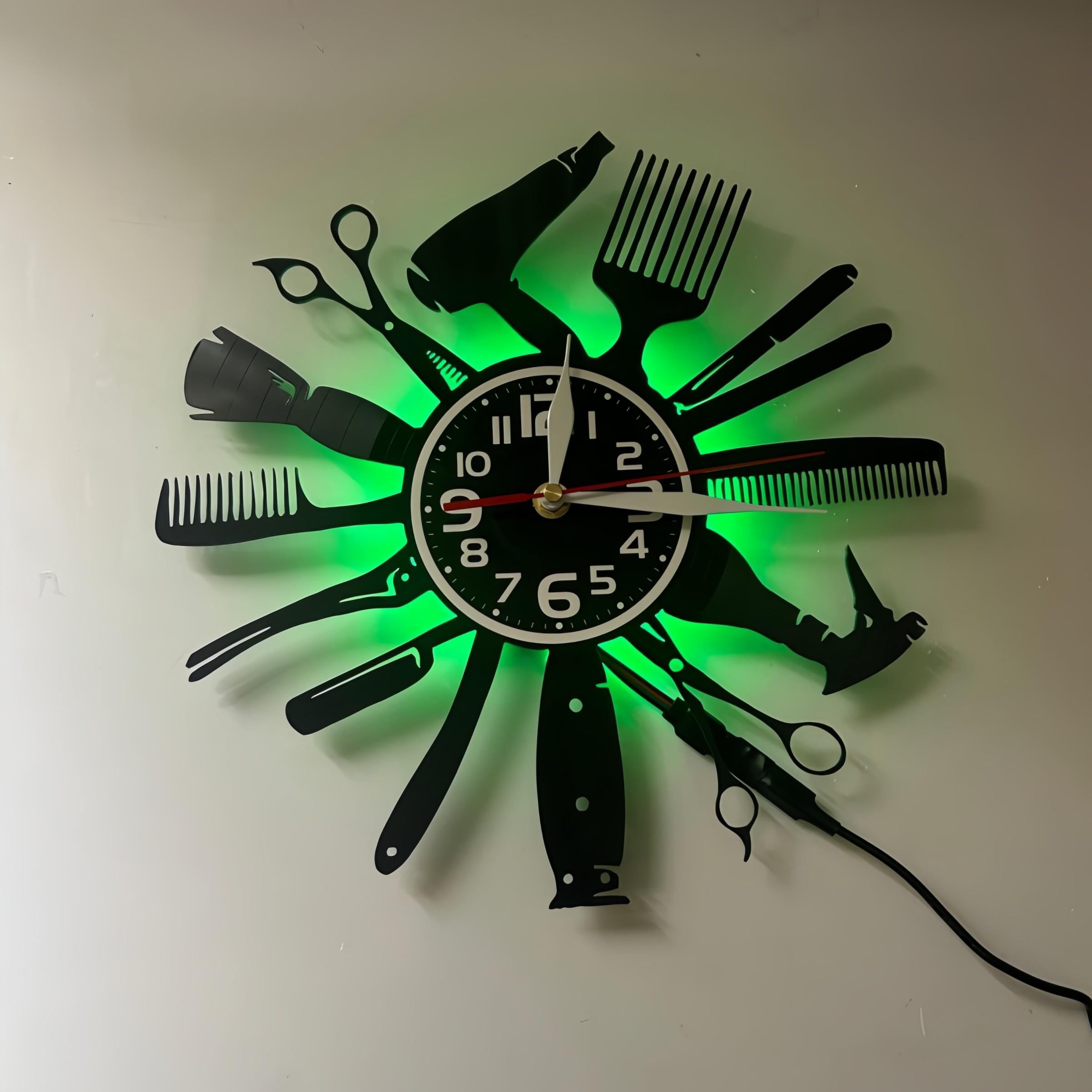 Scissors Comb Shape LED Clock, Numbers & Hands, Clear Easy-Read Design, Ideal for Hair Salons & Styling Studios, Home Decor