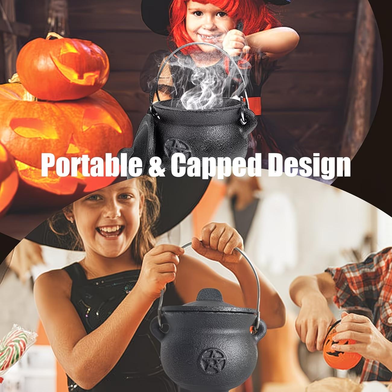 Cast Iron Witchcraft Cauldron with Lid and Carry Handle, Perfect for Spells, Halloween Decor, Incense Burning, Classic Practical Supplies