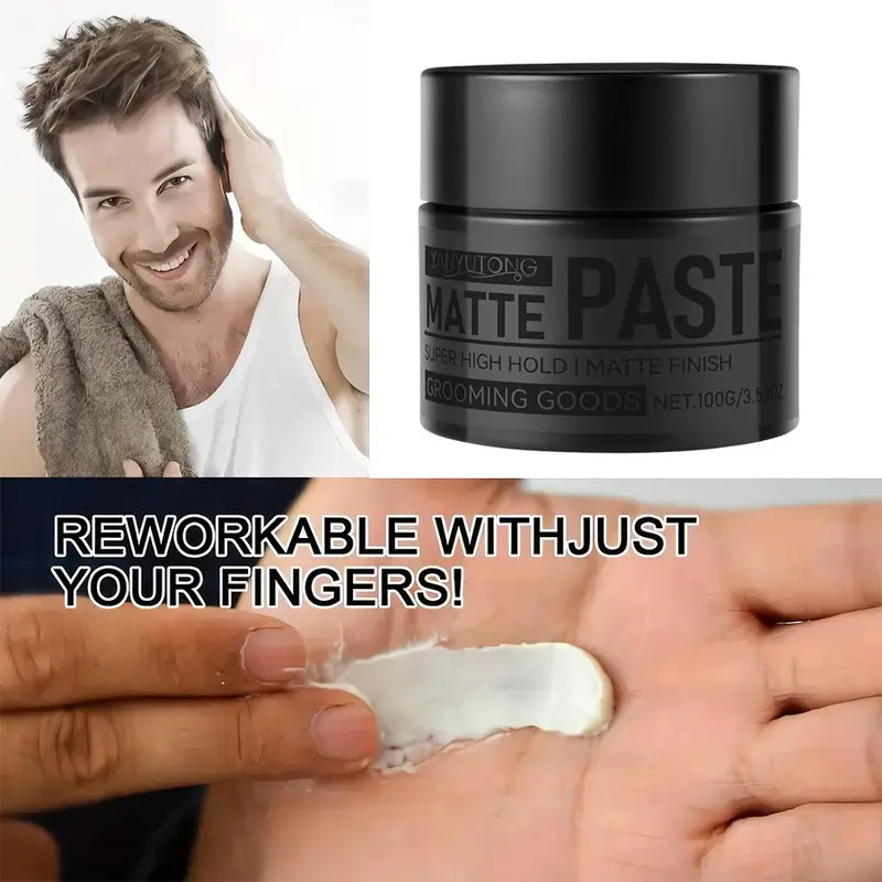 Men's Strong Hold Hair Clay, Matte Finish, Long-Lasting Hold, Non-Greasy, Natural Textured Look, Suitable for Short Hair Curls, Balm, Natural Messy Texture, Texturizing Product, Haircare, Hair Styling Products, Styling Matte Paste