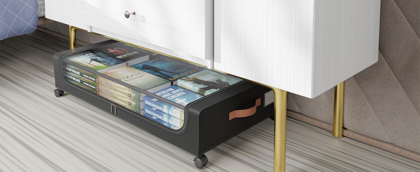 Under Bed Storage with Wheels, UnderBed Storage Containers with Clear Lid and Handles, XXL 60L Under the Bed Storage Bins Drawers for Clothes,Blankets,Shoes,Books (BLACK, 2 PACK)