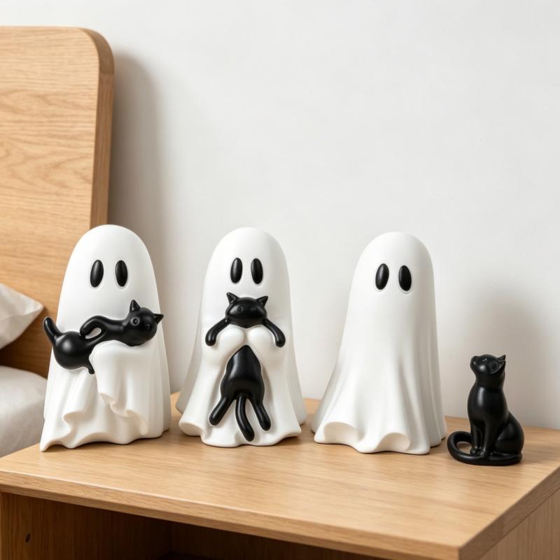 Viral Ghost Black Cat Halloween Decor, Cute Spooky Resin Cat Figurine, Aesthetic Gothic Tabletop Ornament, Witchy Home Desktop Decoration, Haunted Shelf Display, Fall Party Decor, Cozy Room Accent, Cute Halloween Gift Idea, Decor Figurine Ornaments, Resin