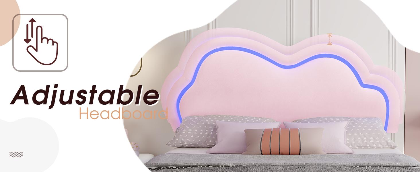 [Mattress NOT Included] VanAcc Bed Frame with Adjustable Cloud Headboard and Customizable LED Light, Velvet Upholstered Bed, Unique Bedroom Furniture, No Box Spring Needed, Twin/Full/Queen