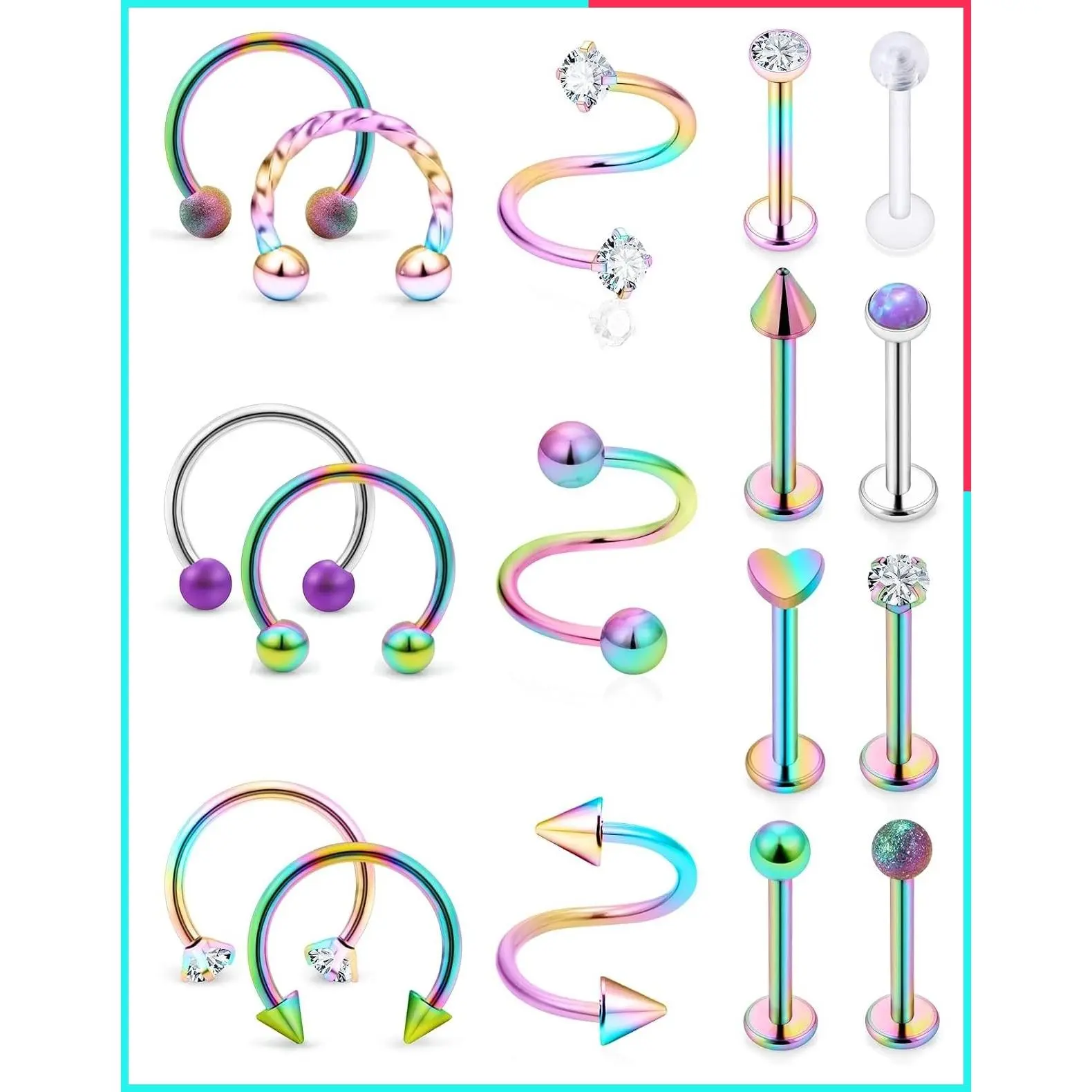 316L Surgical Steel 16G Horseshoe Lip Rings for Medusa Labret Snake Bite Monroe Tragus Forward Helix Conch Cartilage Lobe Piercing Jewelry for Women Men