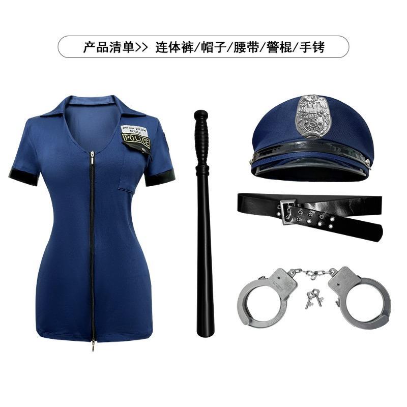 2025 Women's Halloween Cosplay Polyester Temptation Zipper Police Uniform, Carnival Party Game Outfit, Fashion Clothes & Accessories Set with Short Rompers