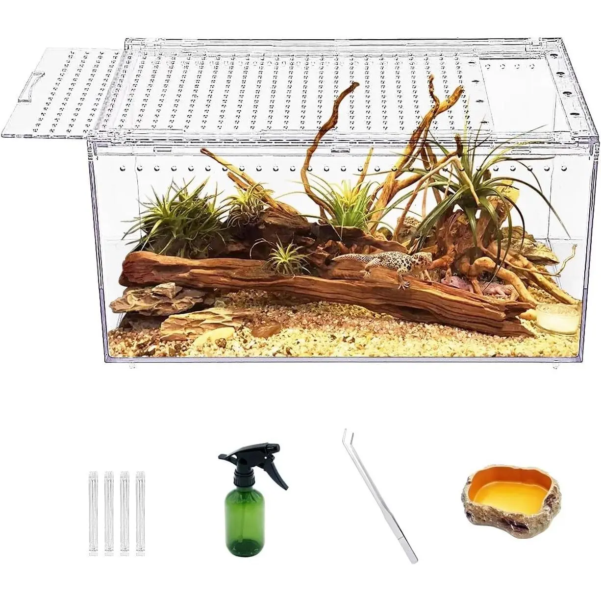No Assembly Required Reptile Tank Enclosure with Magnetic Button, 12" x 8" x 6" Thickened Snake Enclosure Cage, Stackable Reptile Breeding Tank for Insect, Fish, Tarantula, Hermit Crab, Jumping SpiderGift