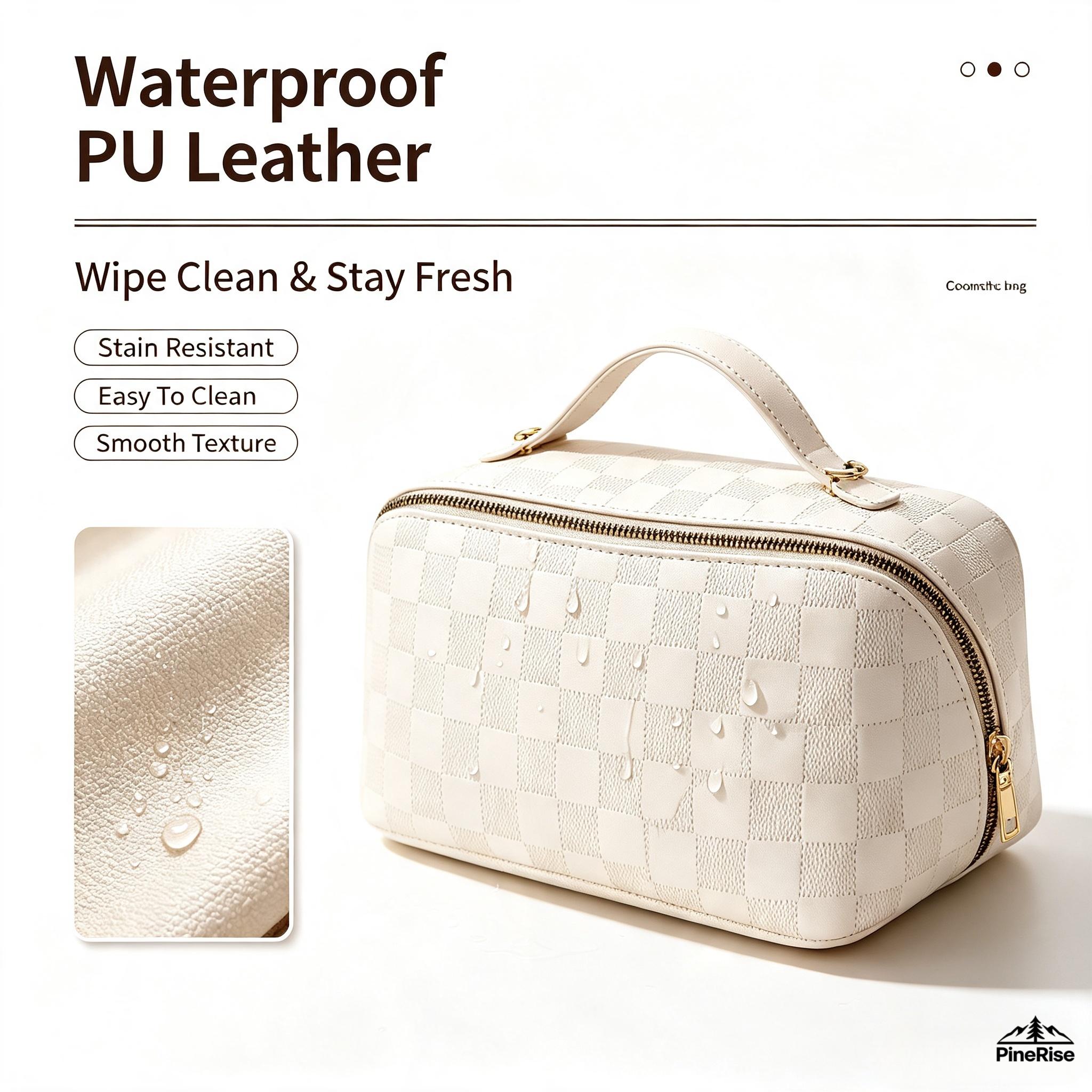 Women's Checkered Pillow-Shaped Cosmetic Bag - Waterproof, Lightweight, Large Capacity Zipper Closure Toiletry Organizer for Travel, Outdoor Camping, Daily Commute