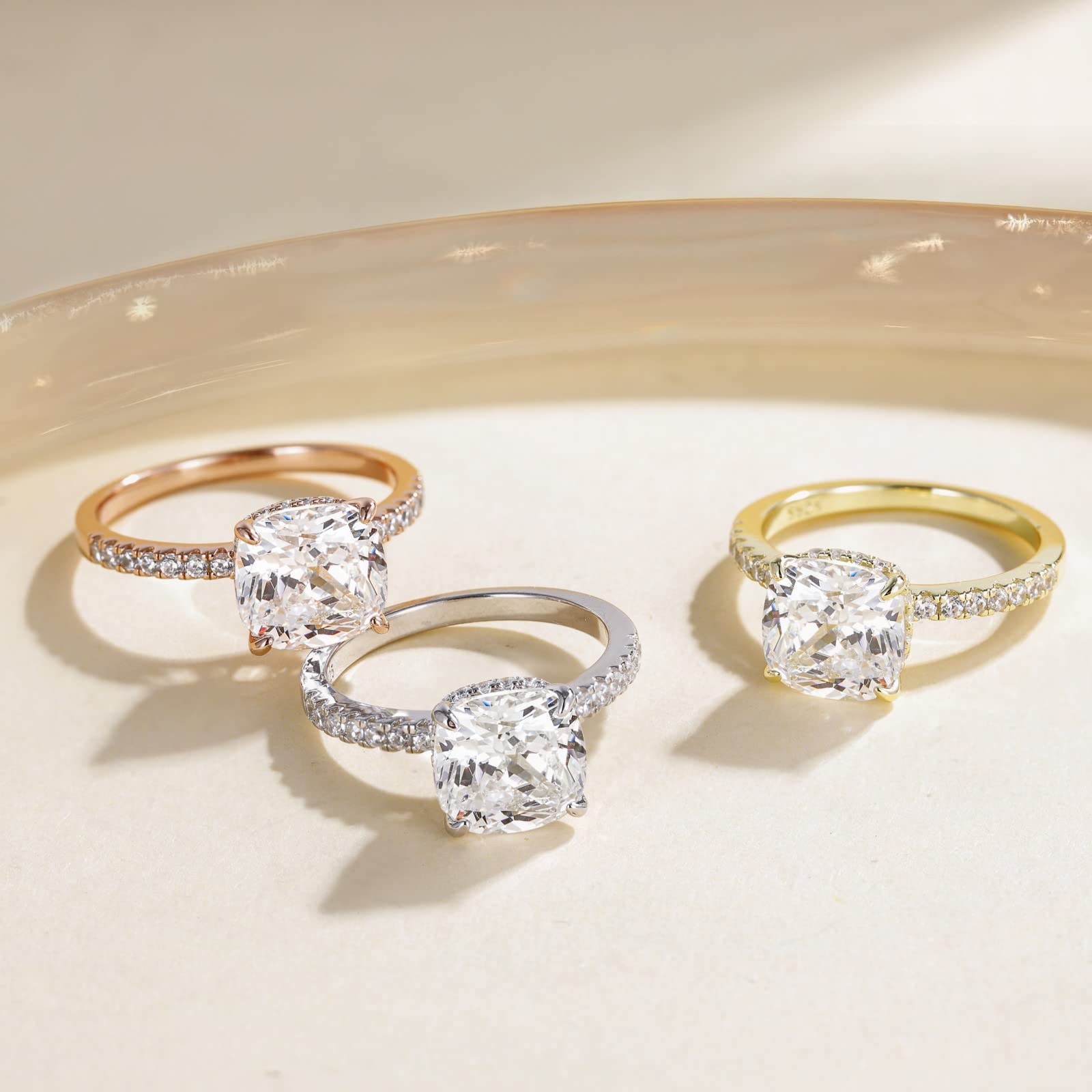 EAMTI 3.5CT 925 Sterling Silver Rings Cushion Cut Cubic Zirconia CZ Engagement Wedding Bands for Women Promise Rings for Her