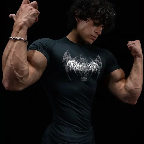 Men's Skull Wing Print Short Sleeve Compression Tee, Activewear Tee, Casual Quick Drying Breathable T-shirt for Gym Workout Running, Men's Top for Summer