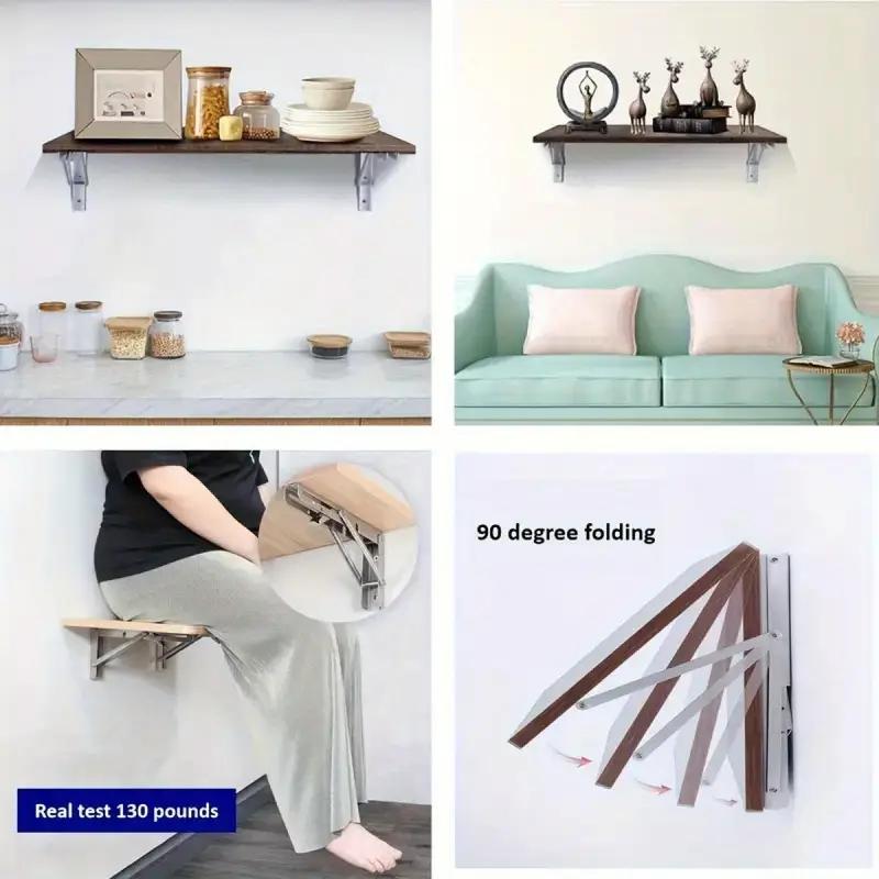 Folding Shelf Bracket, Triangular Wall-Mounted Design, Desktop L-Shaped Table Hinge with Screws Included