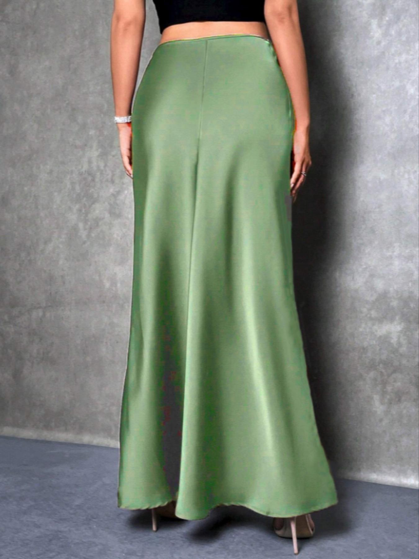 Elegant High-Waisted Mermaid Long Skirt with a Silky Draped Effect, Slimming Solid-Color Fashion Skirt with Glossy Design