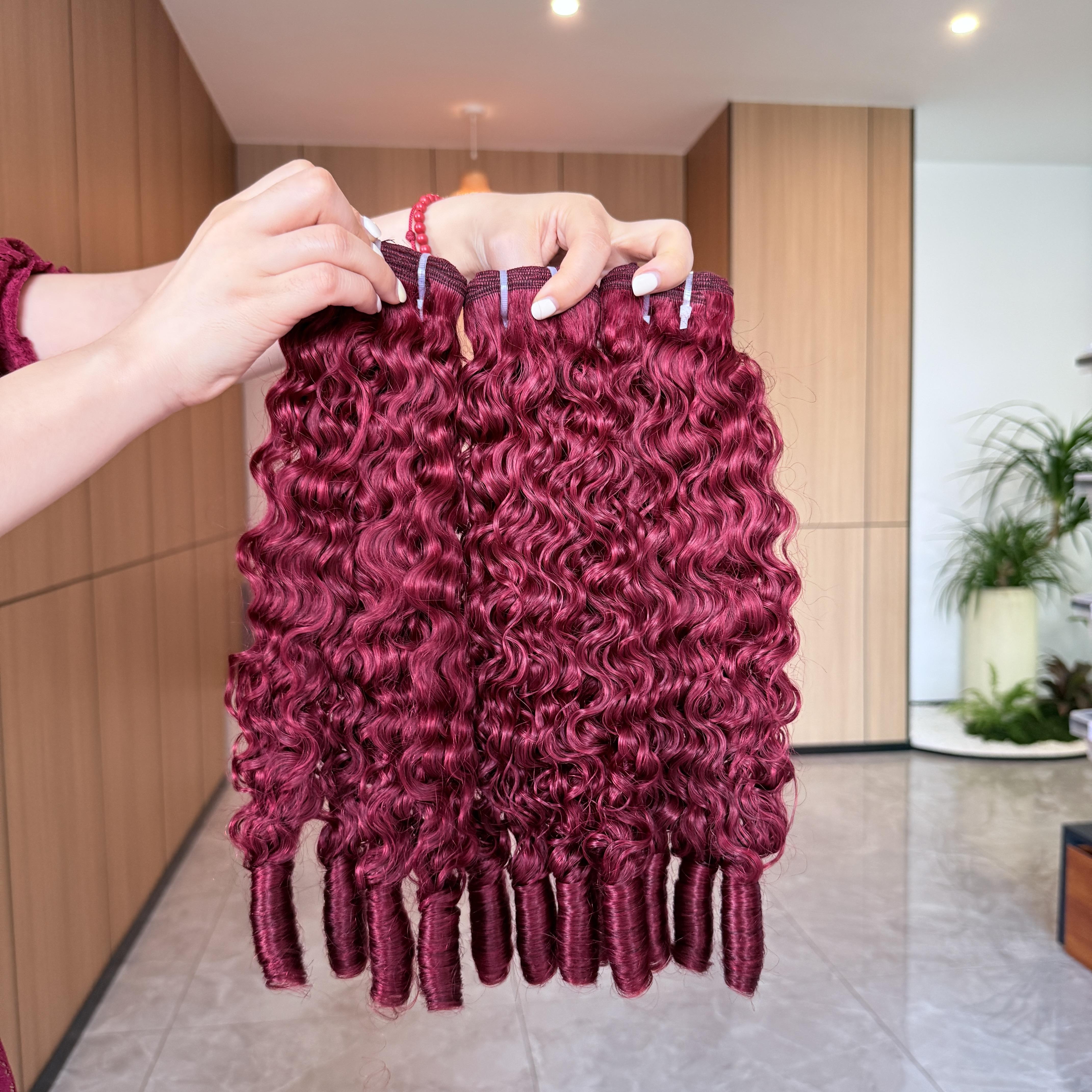 VIPbeauty Burgundy 99J Burmese Curly Bundles Human Hair 100% Unprocessed Virgin Hair Bundles Deals Human Hair Extensions 16A Raw Burmese Curly Human Hair Bundles for Black Women Natural Black Spiral Curly End Human Hair Weft Extensions