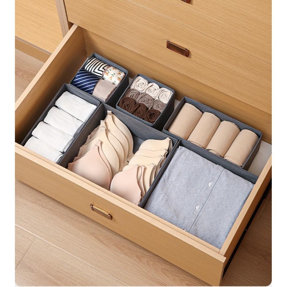 Foldable Fabric Storage Box Set of 6, Space-Saving Room Organizer, Foldable Divider, Neutral Color, for Closet and Dressing Table Drawers