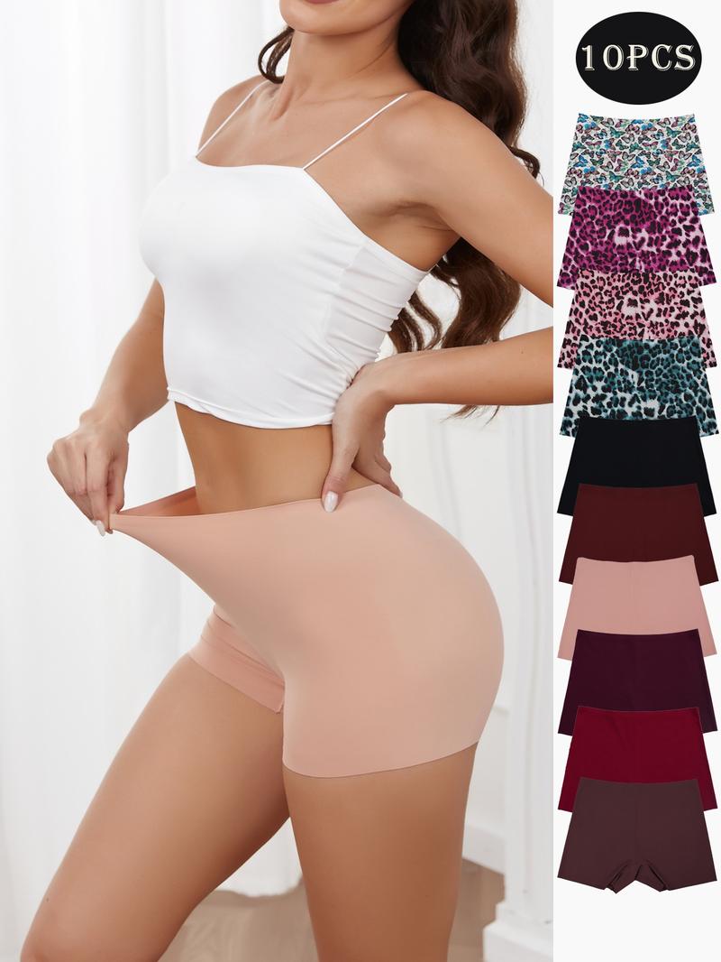 10Pcs One-piece underpants for women without rolling, naked outside, slim mid-waist ice silk traceless underpants, Underwear