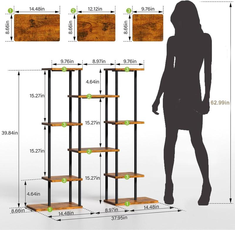 POZILAN Plant Stand with adjustable with Timer LED Grow Light: 10 Tier 39"Corner Shelf, Metal Display Storage Rack Organiser for Multiple Pot, Decor for Room, Ideal Gift Flower Artistic Design Home Decorative