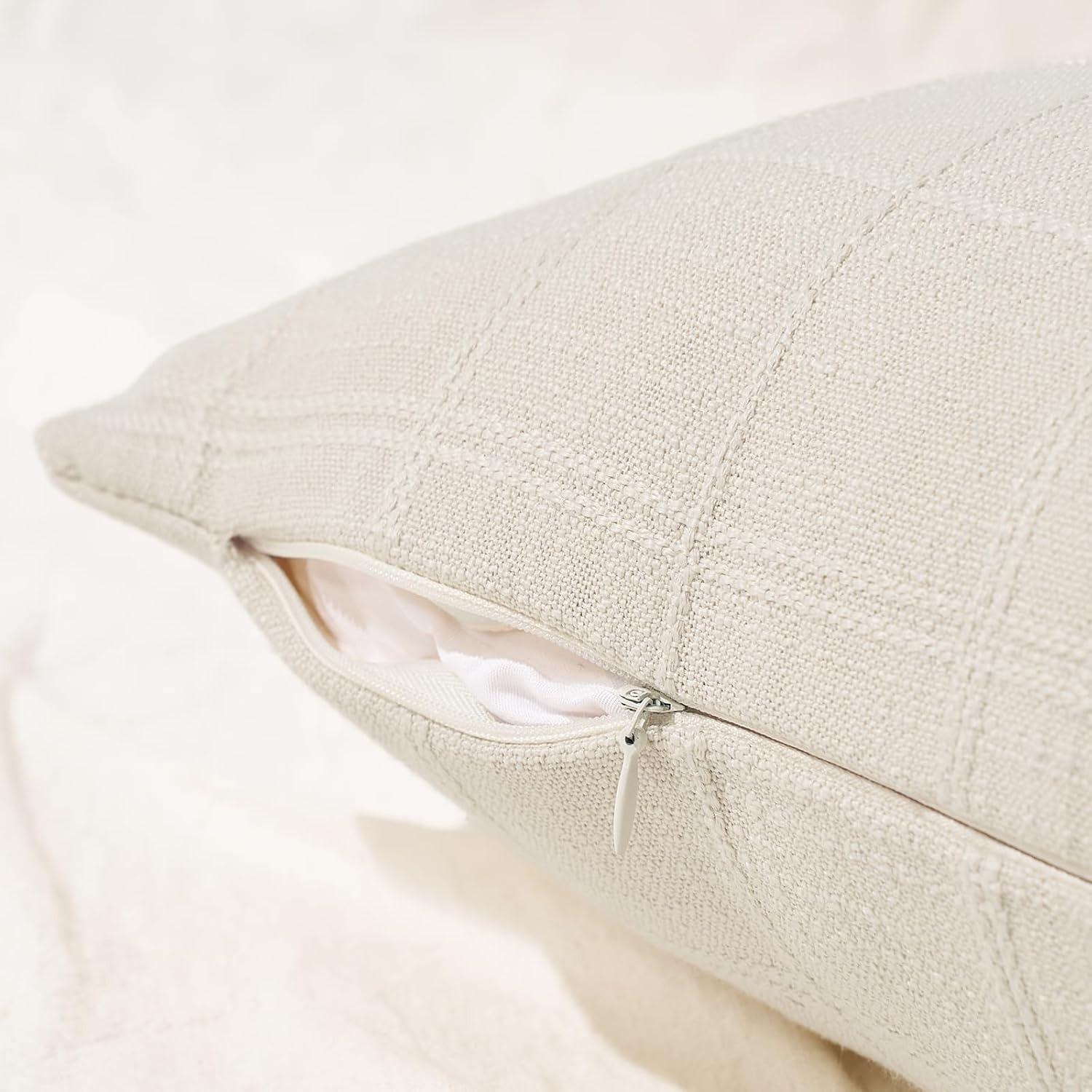 2Pcs Throw Pillow Covers Plaid Neutral Farmhouse Vintage Decorative Pillow Cover 45x45cm Square Boho Modern Pillowcase for Sofa Couch Living Room