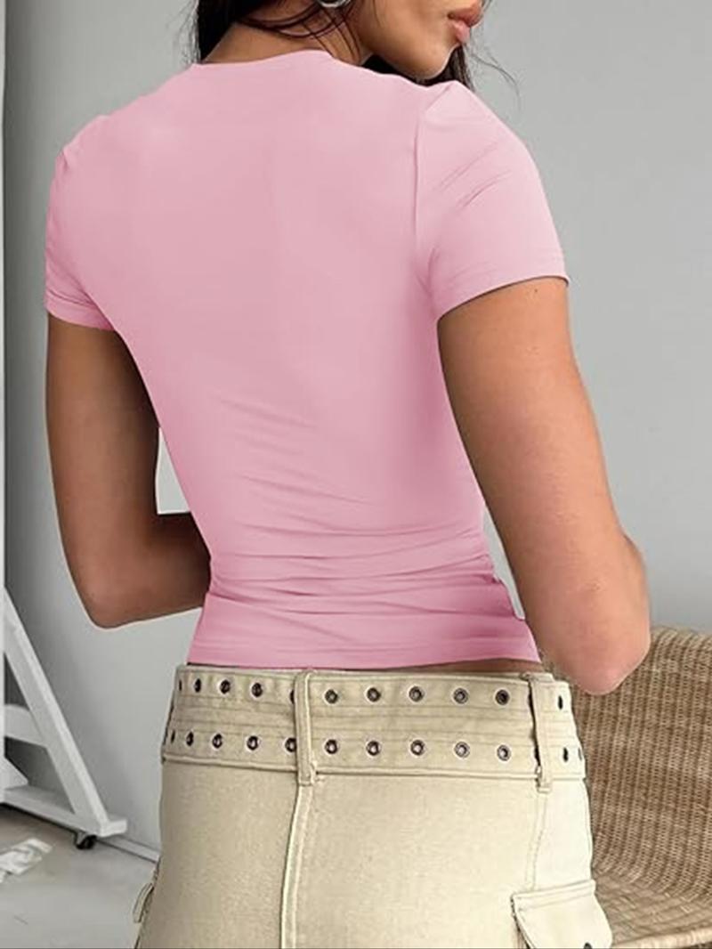 Women's 3pcs Plain Round Neck Loungewear Tee, Casual Basic Short Sleeve T-shirt for Daily Wear, Ladies Sleepwear, Summer Outfits 2024