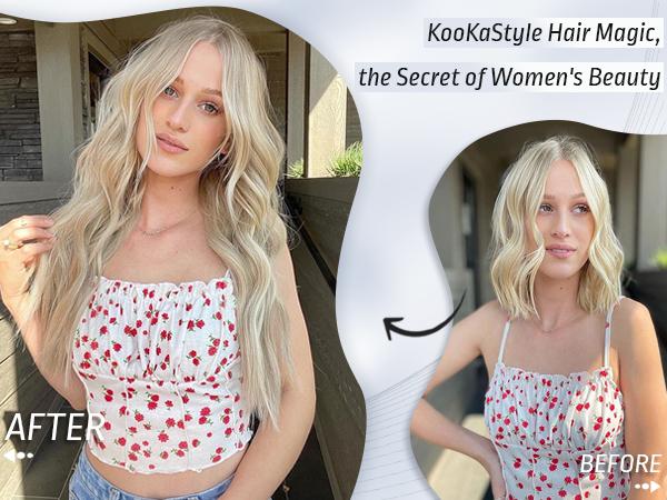 KooKaStyle Clip In Synthetic Hair Extensions Long Wavy Curly 4PCS Thick Hair Piece Natural Hair Ladies Hair Extensions Daily Going Out Party Wear Natural Firm Invisible