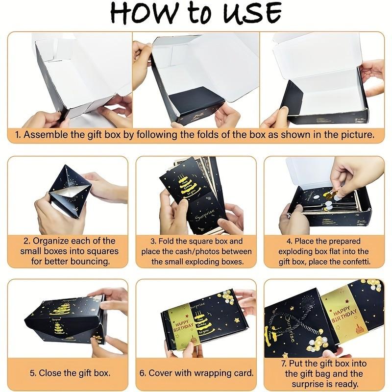 Birthday Surprise Gift Box Set, 6 Jumping Surprise Boxes, Fun Pop-Up Design, with Gold Accents, Valentine's Day or Special Occasion Gift, Unique Birthday Gifts, Party Favors