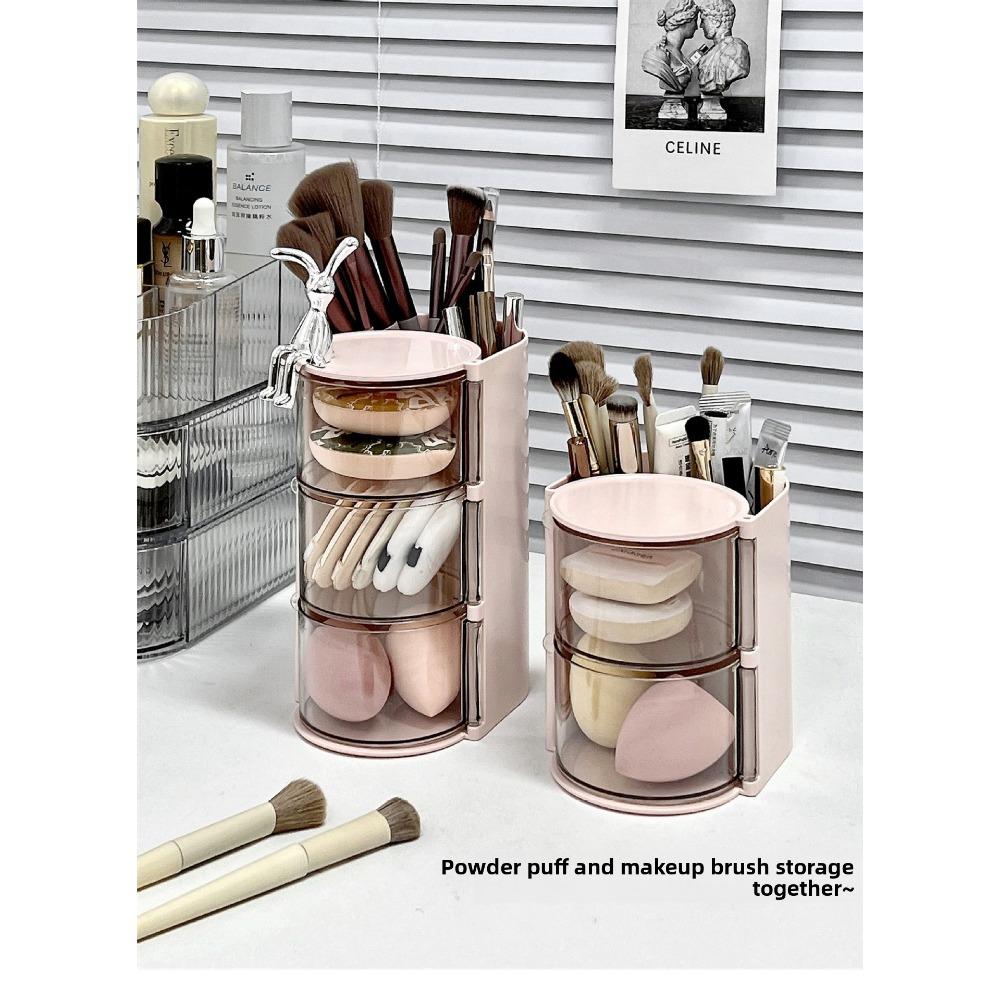 Powder puff storage box, rotating dust-proof beauty egg cushion stand, dressing table, multi-layer makeup brush rack, rotatable makeup box cushion stand, multi-layer makeup brush rack