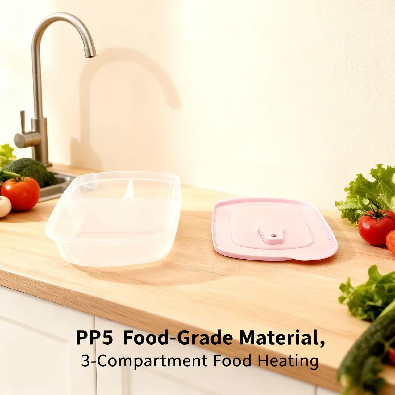 Three-Piece Lunch Box Set, Bento Box with Dividers, Microwave Safe Bowl with Heat-Resistant Handle, Easy to Clean, Ideal for Work and School