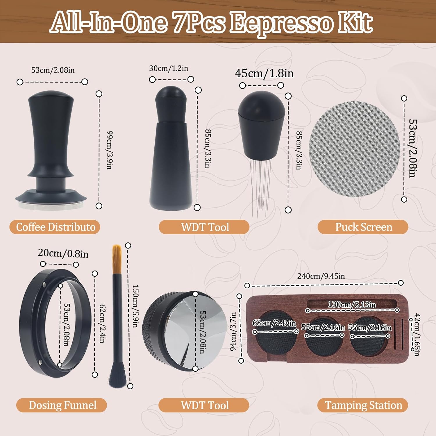 7pcs Espresso Accessories Set, Includes Tamper Tool & Wooden Tamping Station, Ideal for Espresso Lovers, Perfect Gift Idea